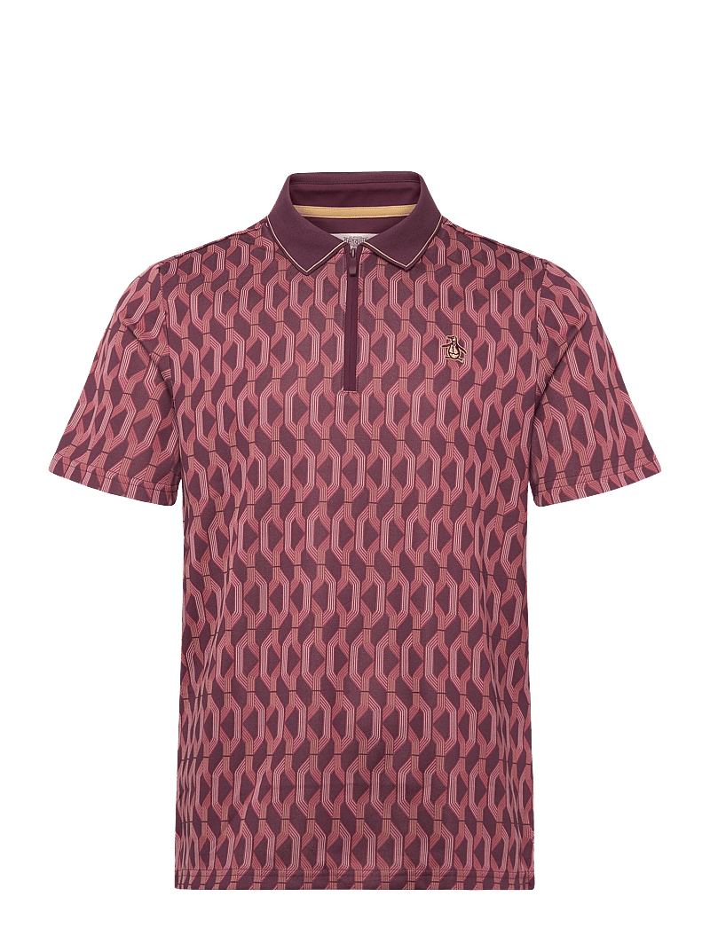 Original Penguin Golf - All Over Jacquard Colour Block Polo - toppe & t-shirts - mauve wine - 0
