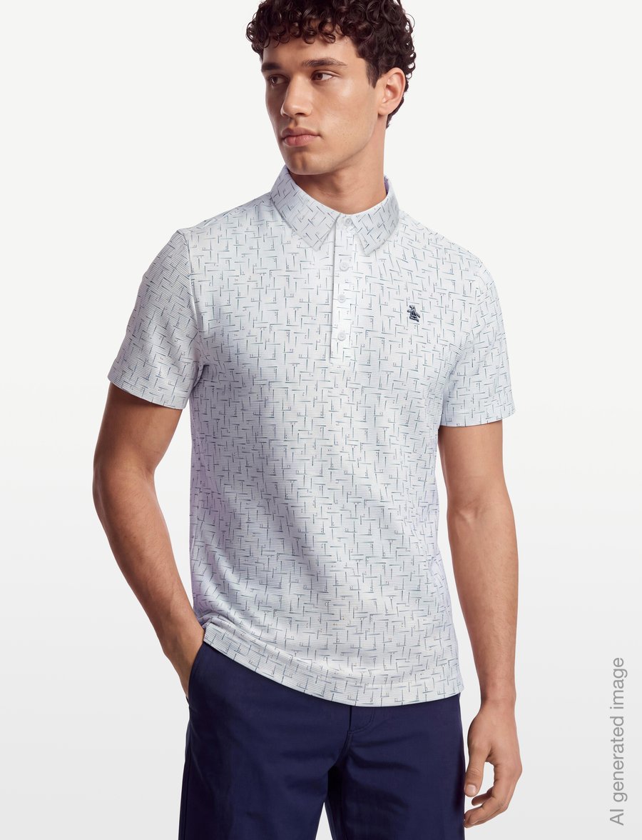 Original Penguin Golf - ARCHIVES GOLF FLAG PRINTED POLO - polos - bright white - 3