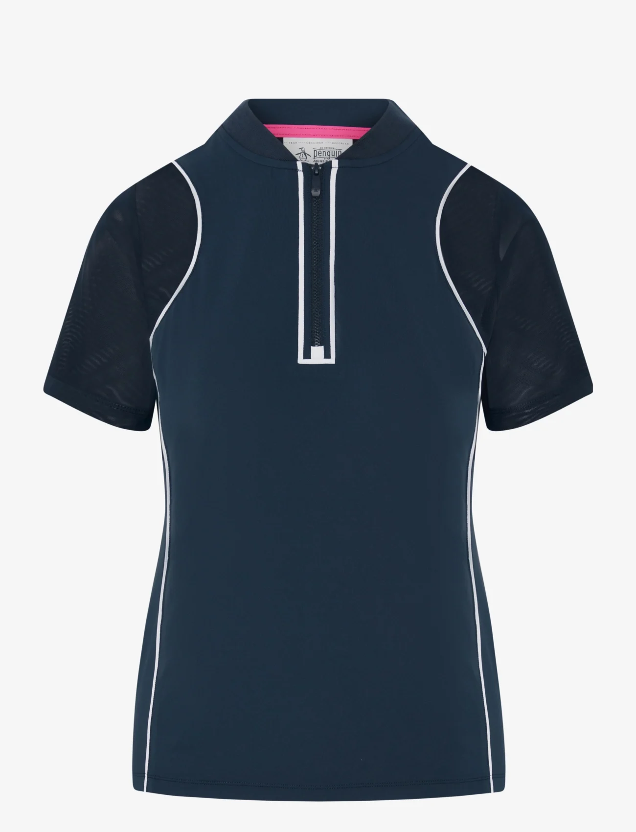 Original Penguin Golf - Zip front top with mesh sleeves & piping - poloshirts - black iris - 0