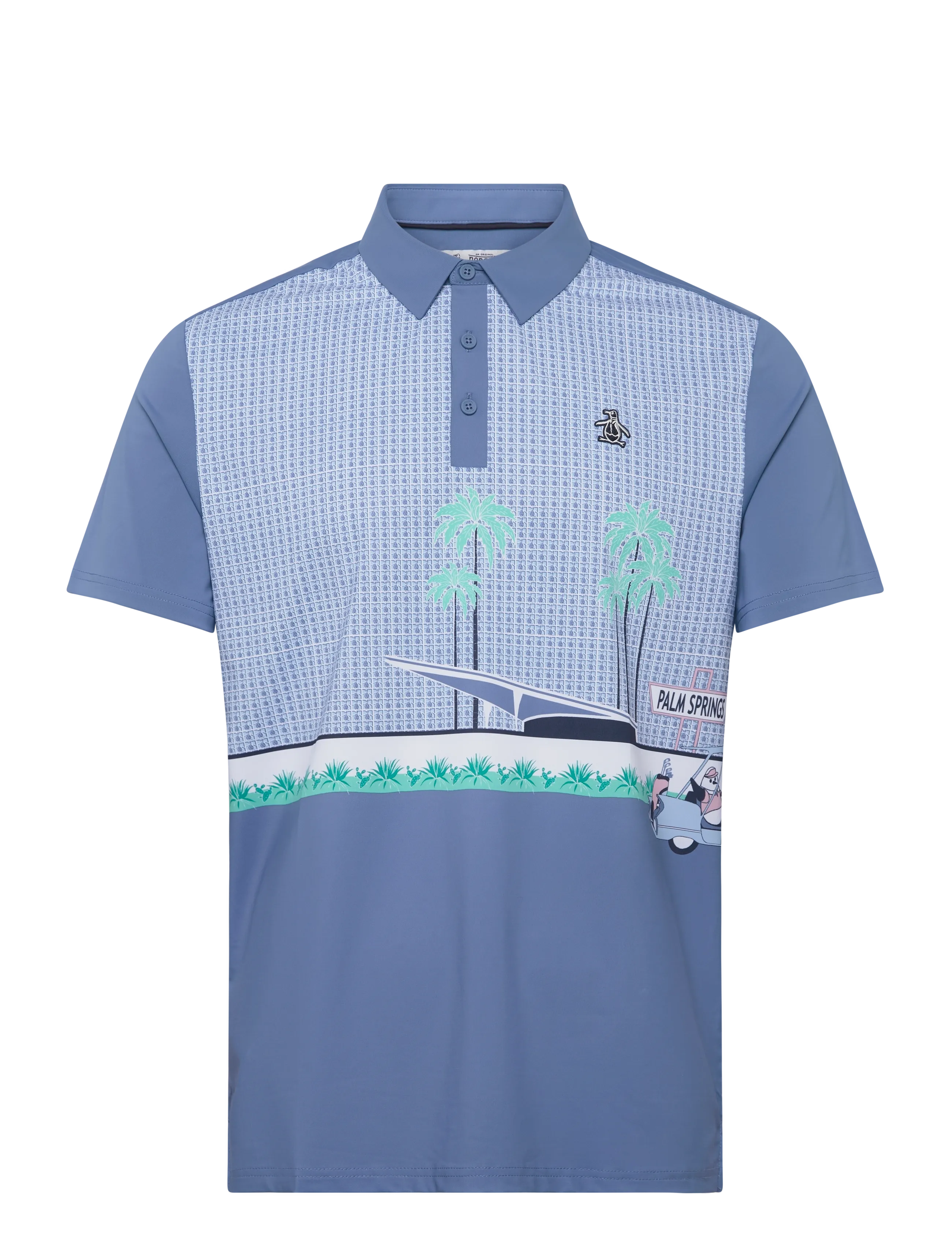 Original Penguin Golf Palm Spring Block Polo, Mænd, Palm Spring Blok Polo, Blå, Str: S