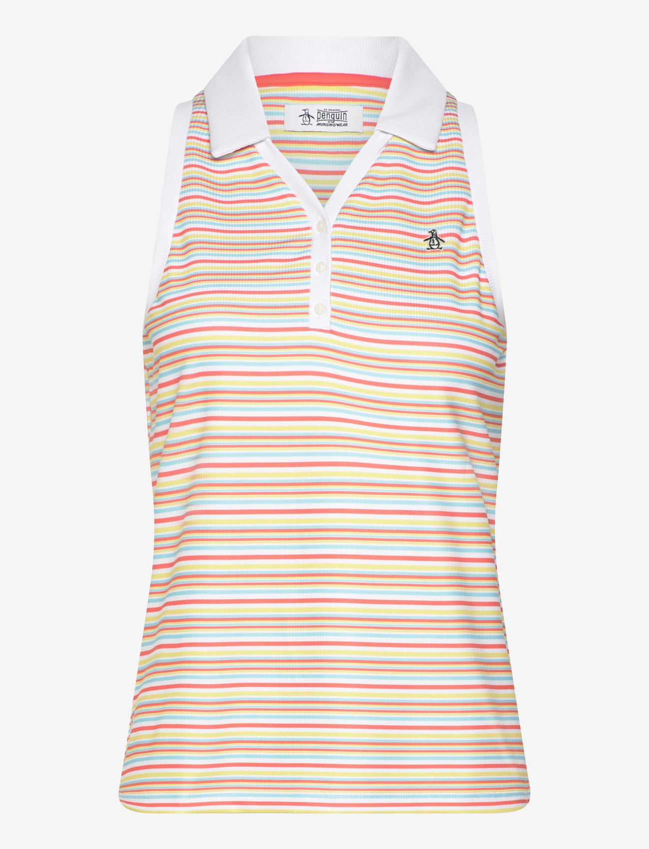 Original Penguin Golf - Ribbed Fine Line Stripe SL Polo - toppe & t-shirts - bright white - 0