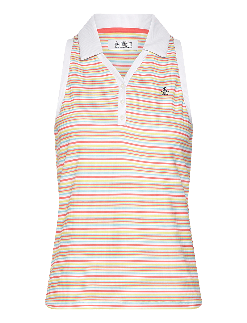 Original Penguin Golf - Ribbed Fine Line Stripe SL Polo - oberteile & t-shirts - bright white - 0