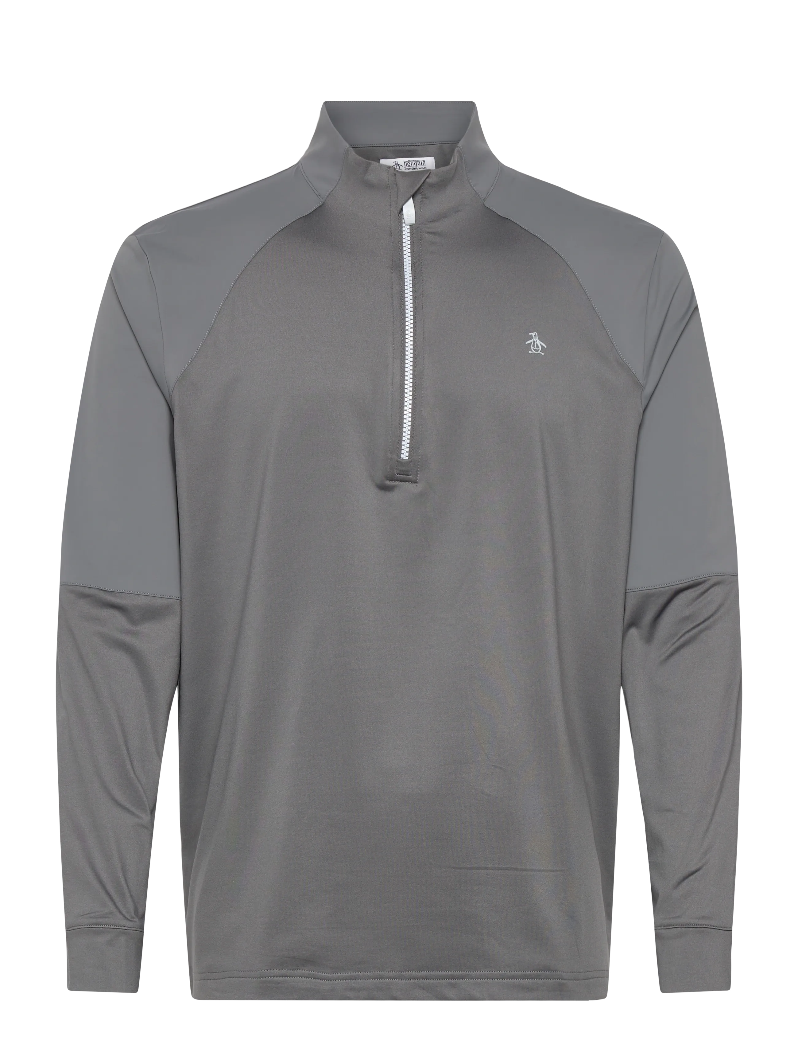 Original Penguin Golf Mixed Media 1/4 Zip Pullover, Mænd, Materialemix Kvart Lynlås Pullover, Grå, Str: S