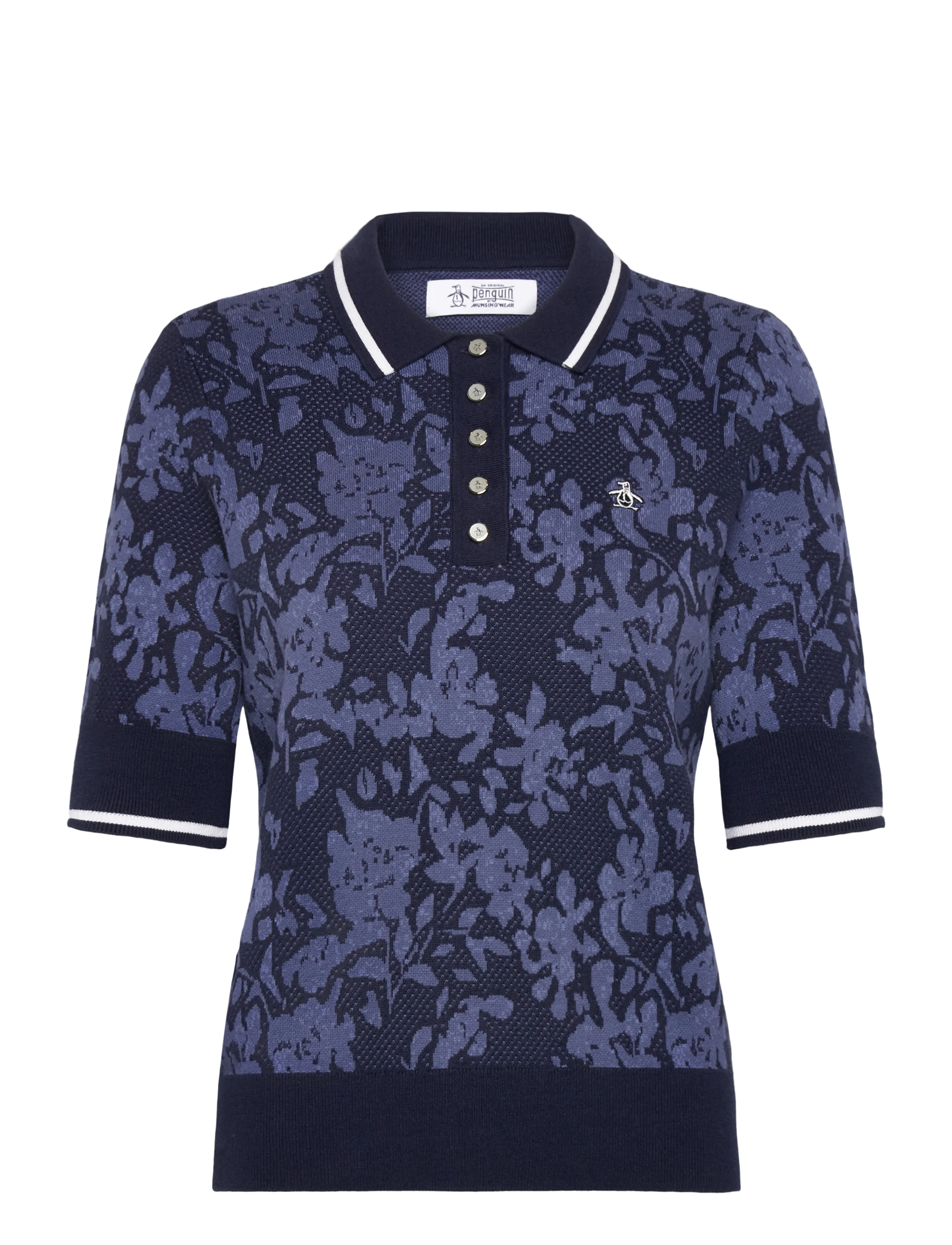 ORIGINAL PENGUIN GOLF Botanical Jacquard Kurz Sleeve Pullover Polo Navy - XS - Damen