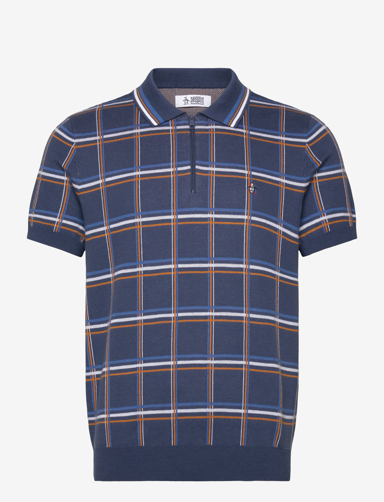 Original Penguin - CTTN 1/4 ZIP PLAID - stickade pikéer - sargasso sea - 0