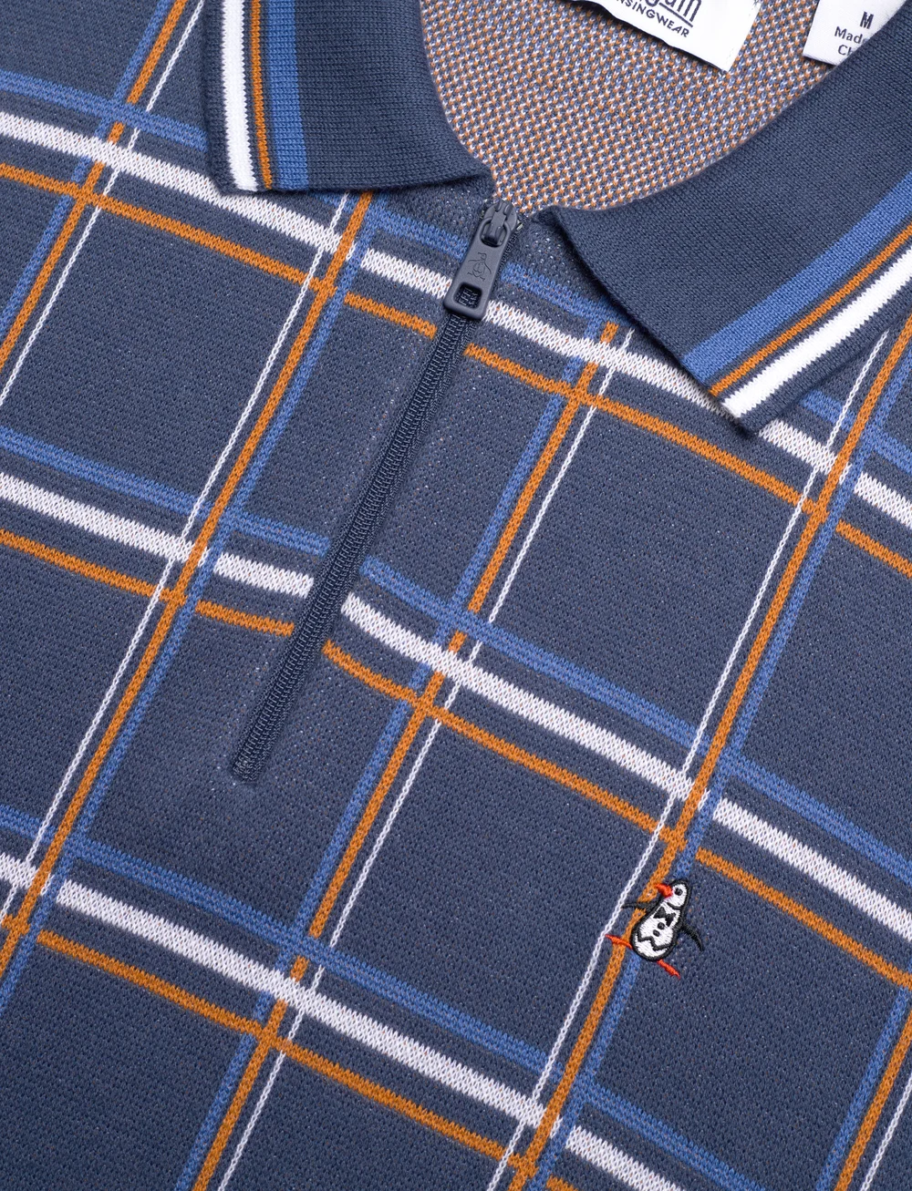 Original Penguin - CTTN 1/4 ZIP PLAID - polostrik - sargasso sea - 2