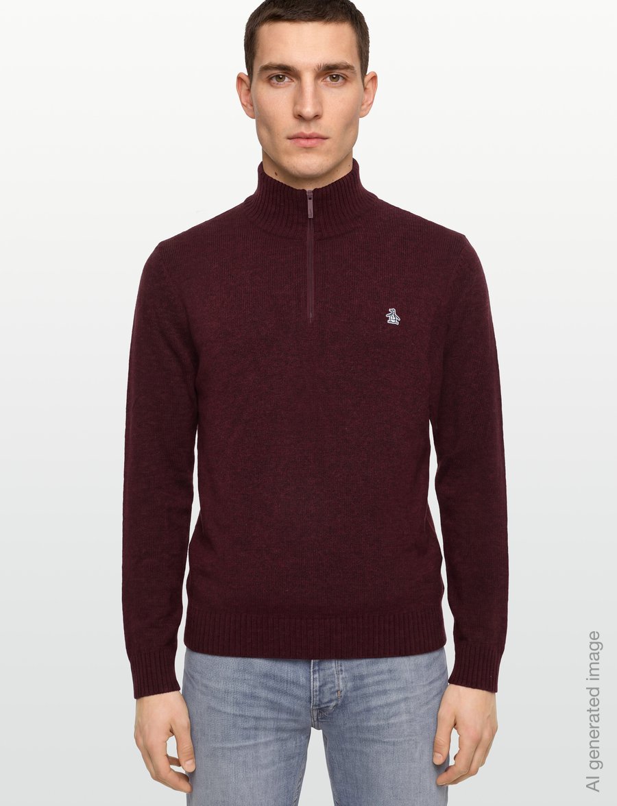 Original Penguin - 7GG LAMBSWOOL 1/4 ZI - pullover mit halbem reißverschluss - cabernet - 3