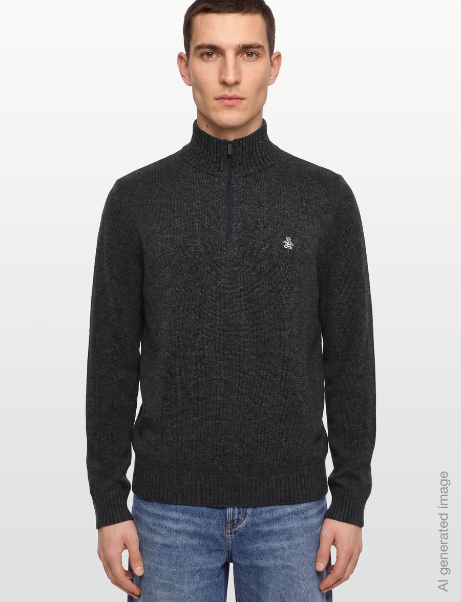 Original Penguin - 7GG LAMBSWOOL 1/4 ZI - pullover mit halbem reißverschluss - dk charcoal heather - 3