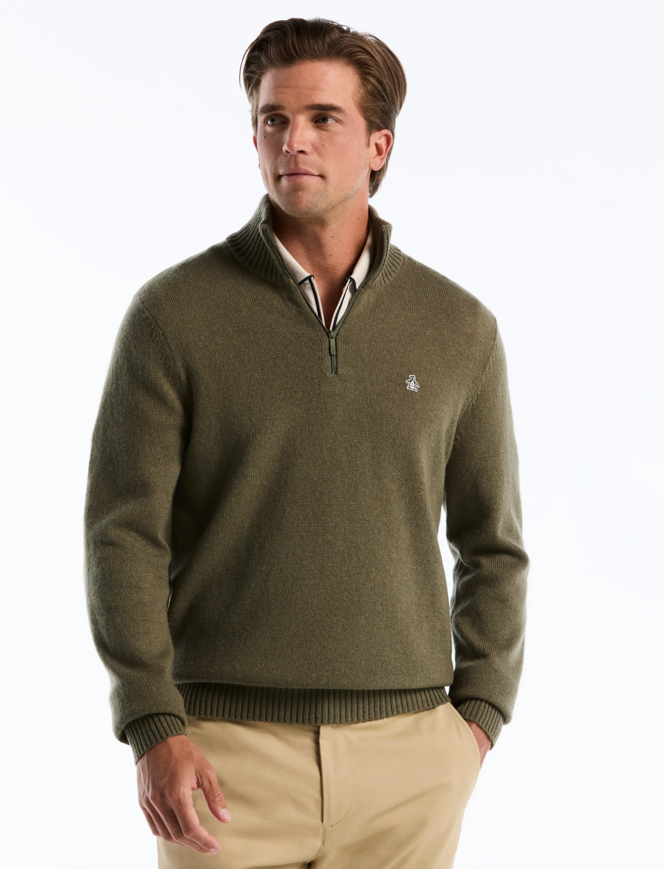 Original Penguin - 7GG LAMBSWOOL 1/4 ZI - halfzip strik - dusty olive - 0