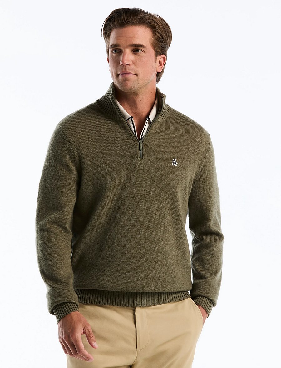 Original Penguin - 7GG LAMBSWOOL 1/4 ZI - halfzip strik - dusty olive - 0