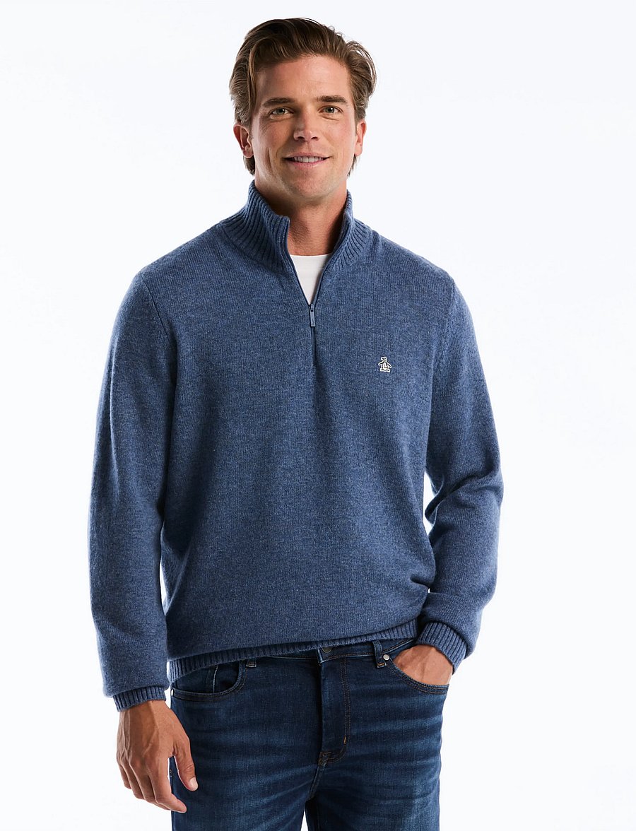 Original Penguin - 7GG LAMBSWOOL 1/4 ZI - halfzip strik - sargasso sea - 0