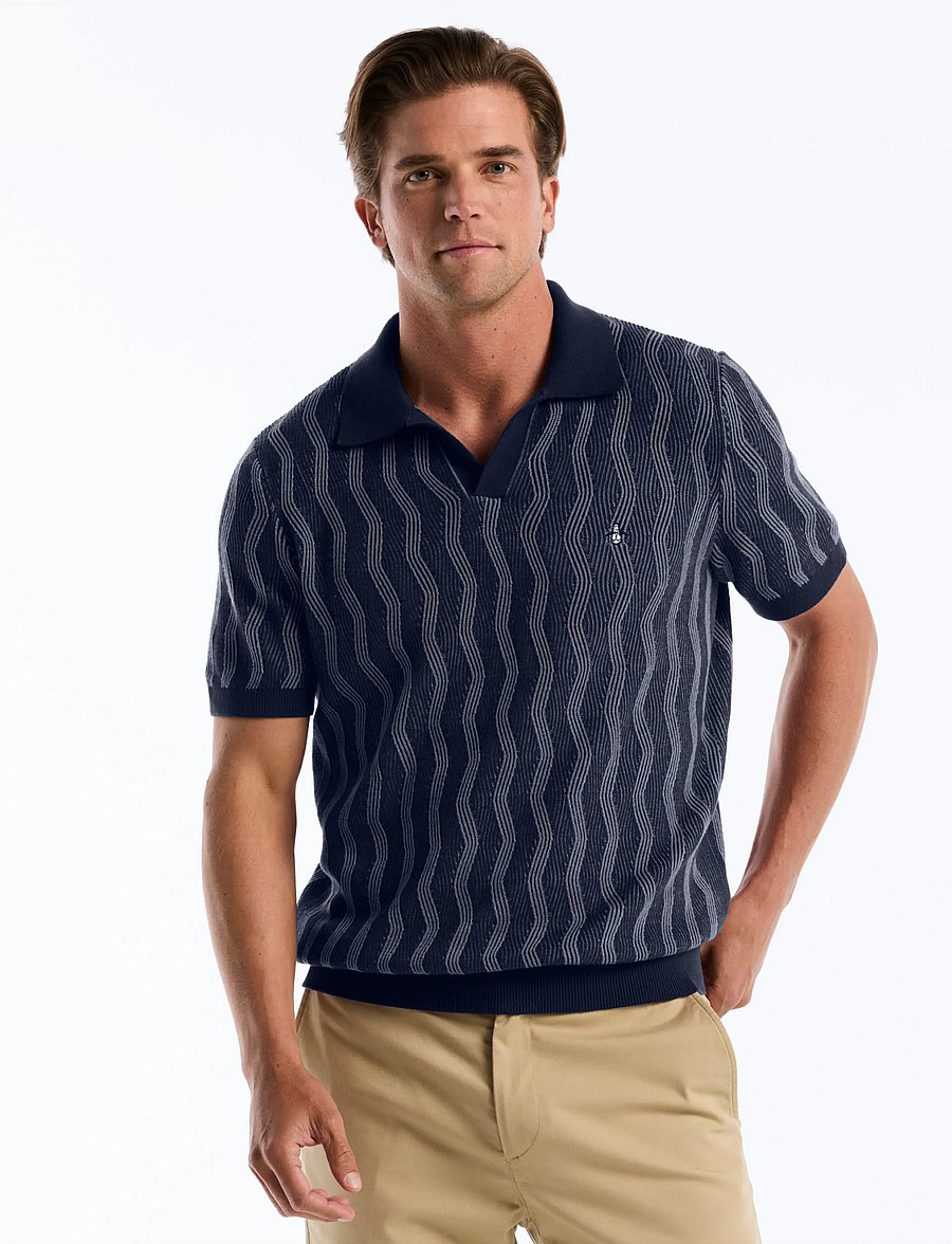 Original Penguin - 12GG CTN/ACRLC WAVY - kootud polosärgid - dark sapphire - 0