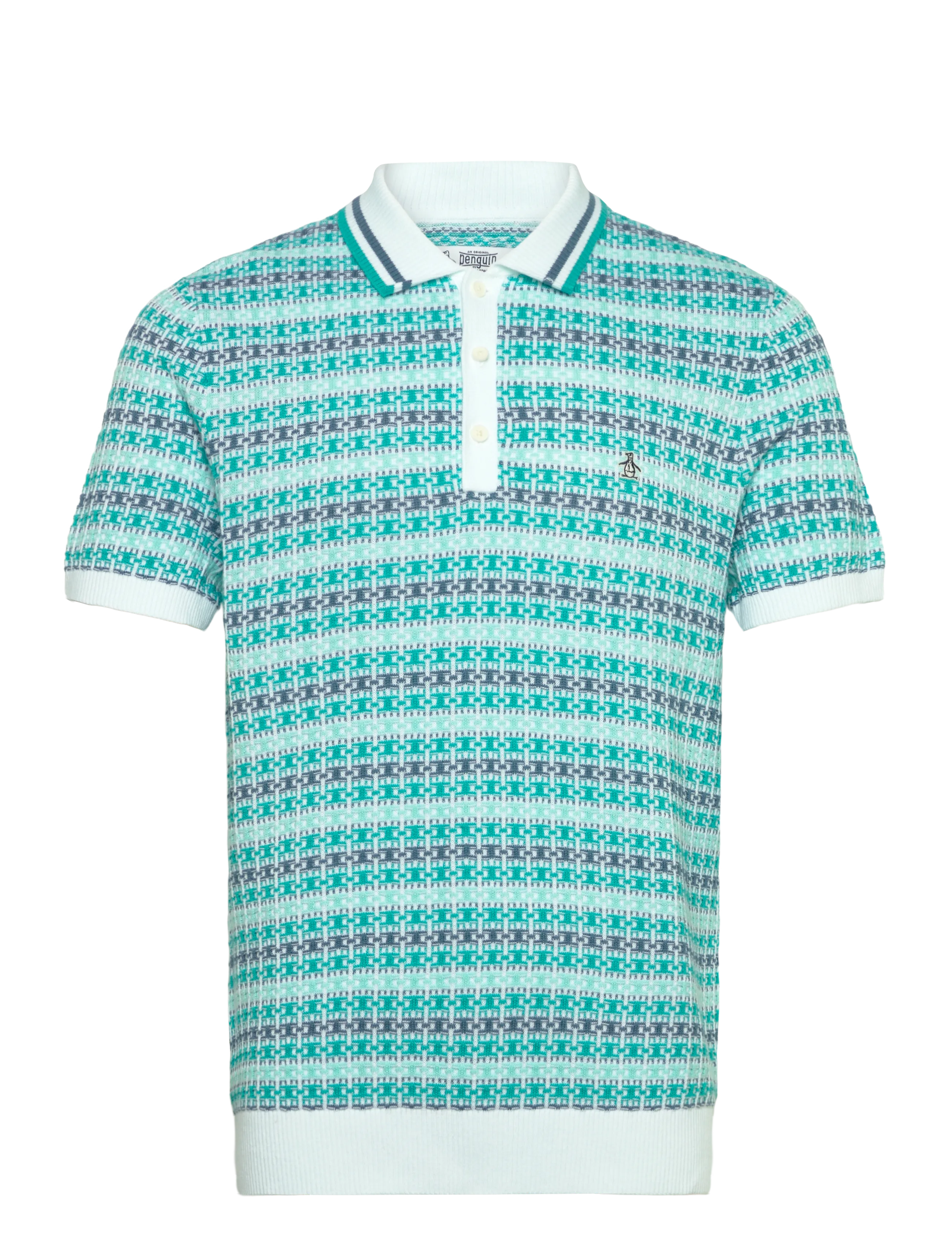 Original Penguin 12GG CTTN DECO TXT J - Neulotut poolot - BRIGHT WHITE / blue