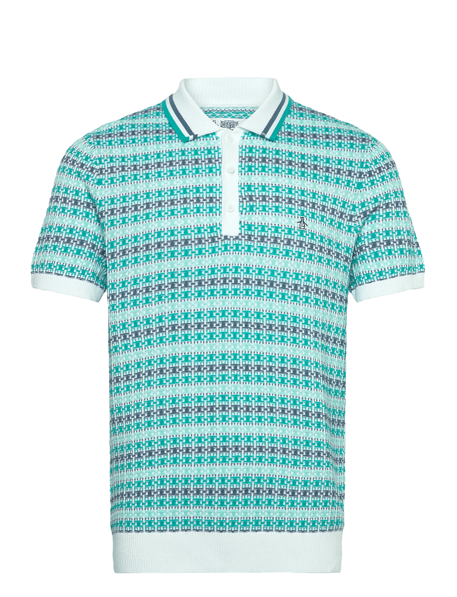 Original Penguin - 12GG CTTN DECO TXT J - langärmlige strick-polohemden - bright white - 1