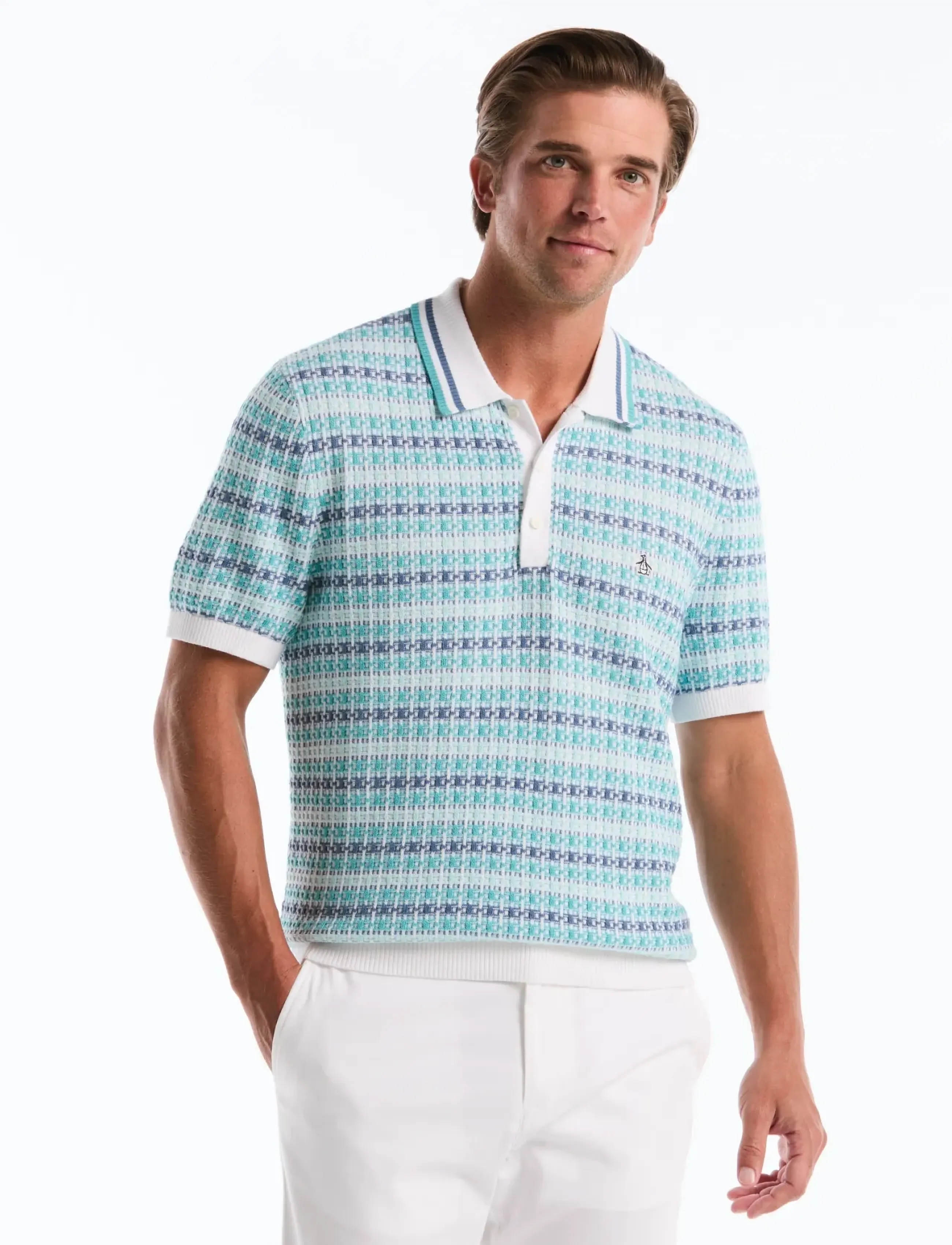 Original Penguin 12GG CTTN DECO TXT J - Kollektionen - BRIGHT WHITE / blue
