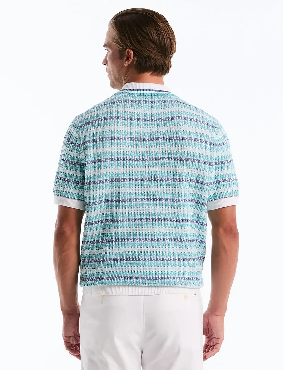 Original Penguin - 12GG CTTN DECO TXT J - langärmlige strick-polohemden - bright white - 3