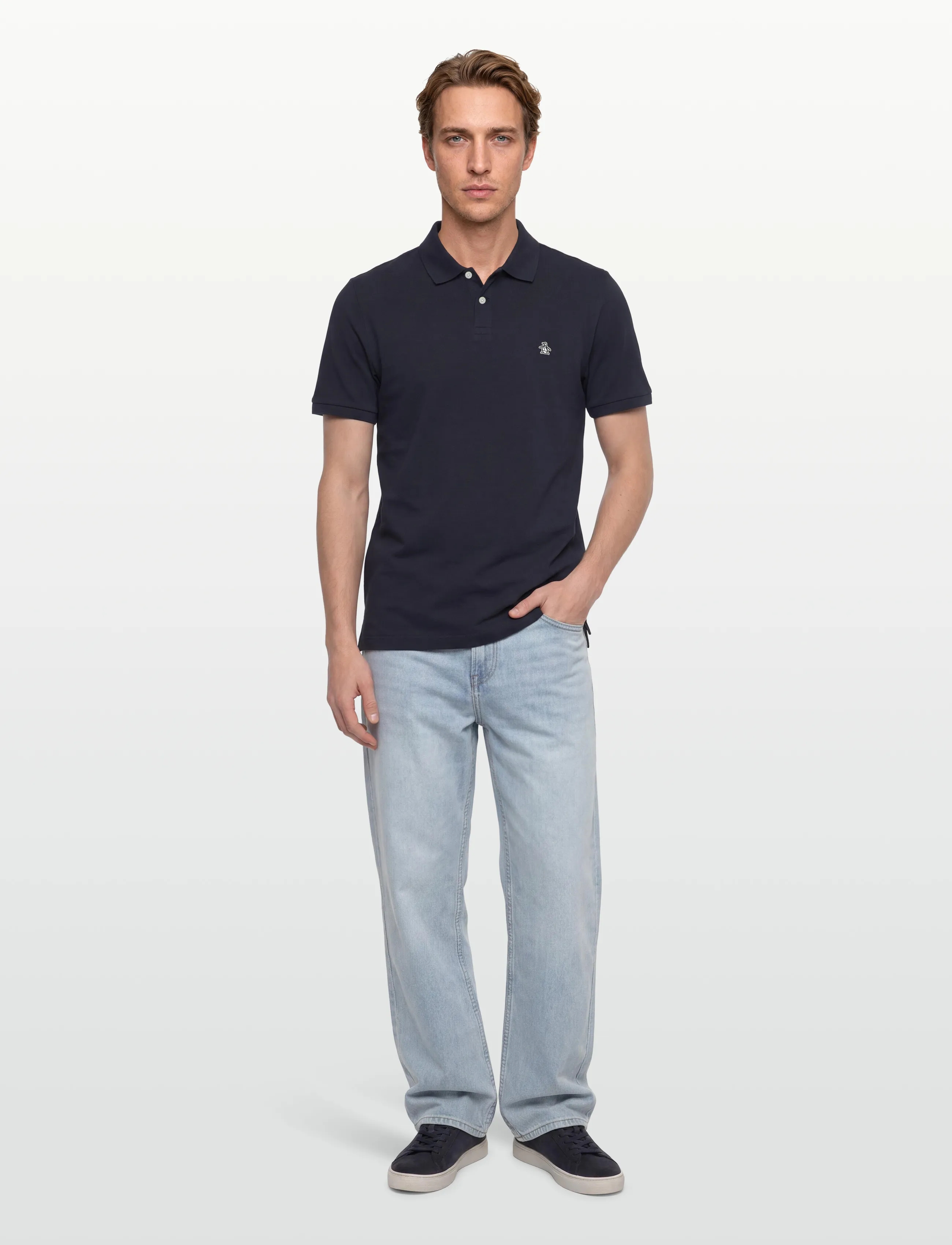 Original Penguin Core Pique Daddy Polo Shirt, L, Polos, Blau - Short-sleeved, Männerswear