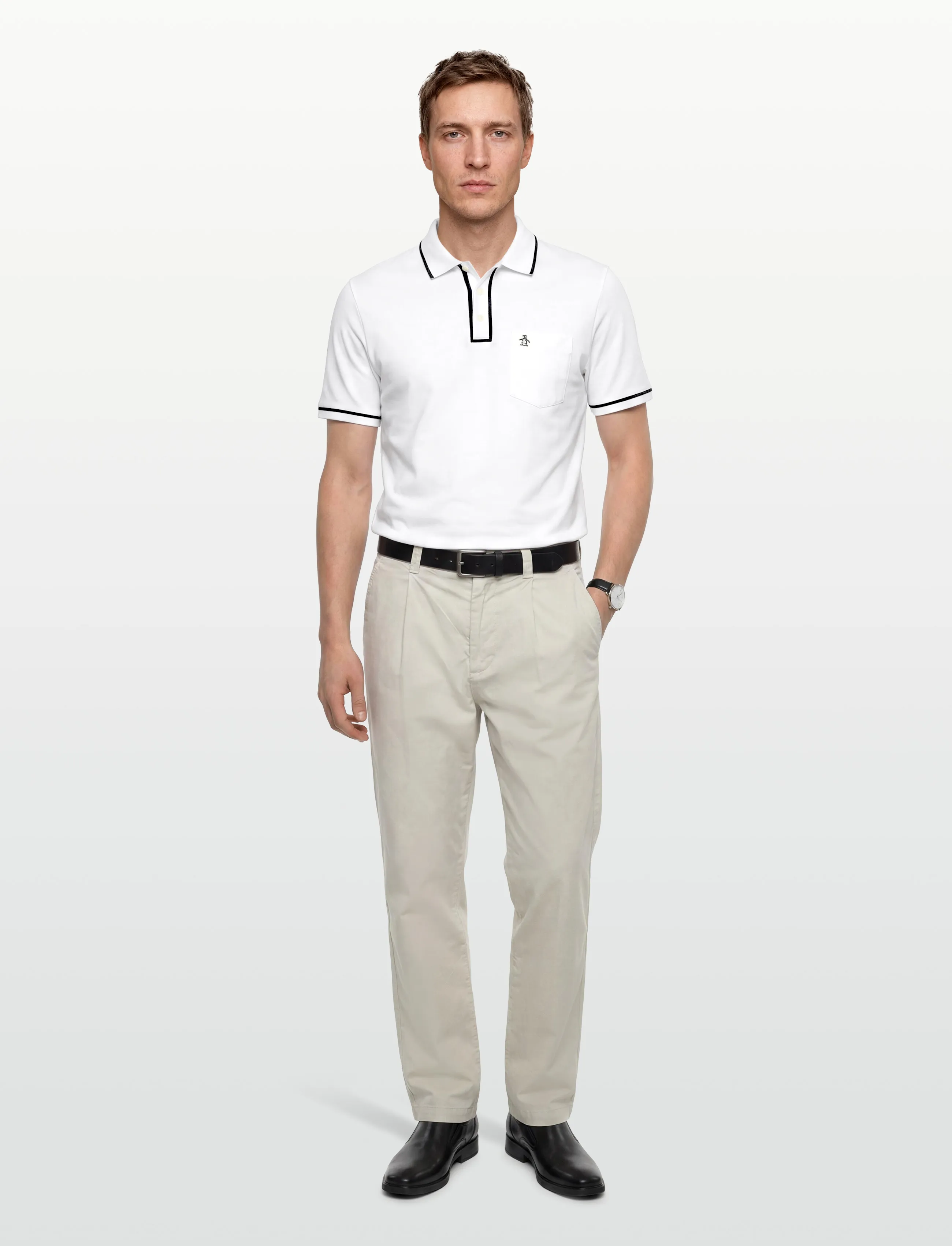 Original Penguin Earl Tncl Piq Sticke, L, Polos, Weiß - Short-sleeved, Männerswear