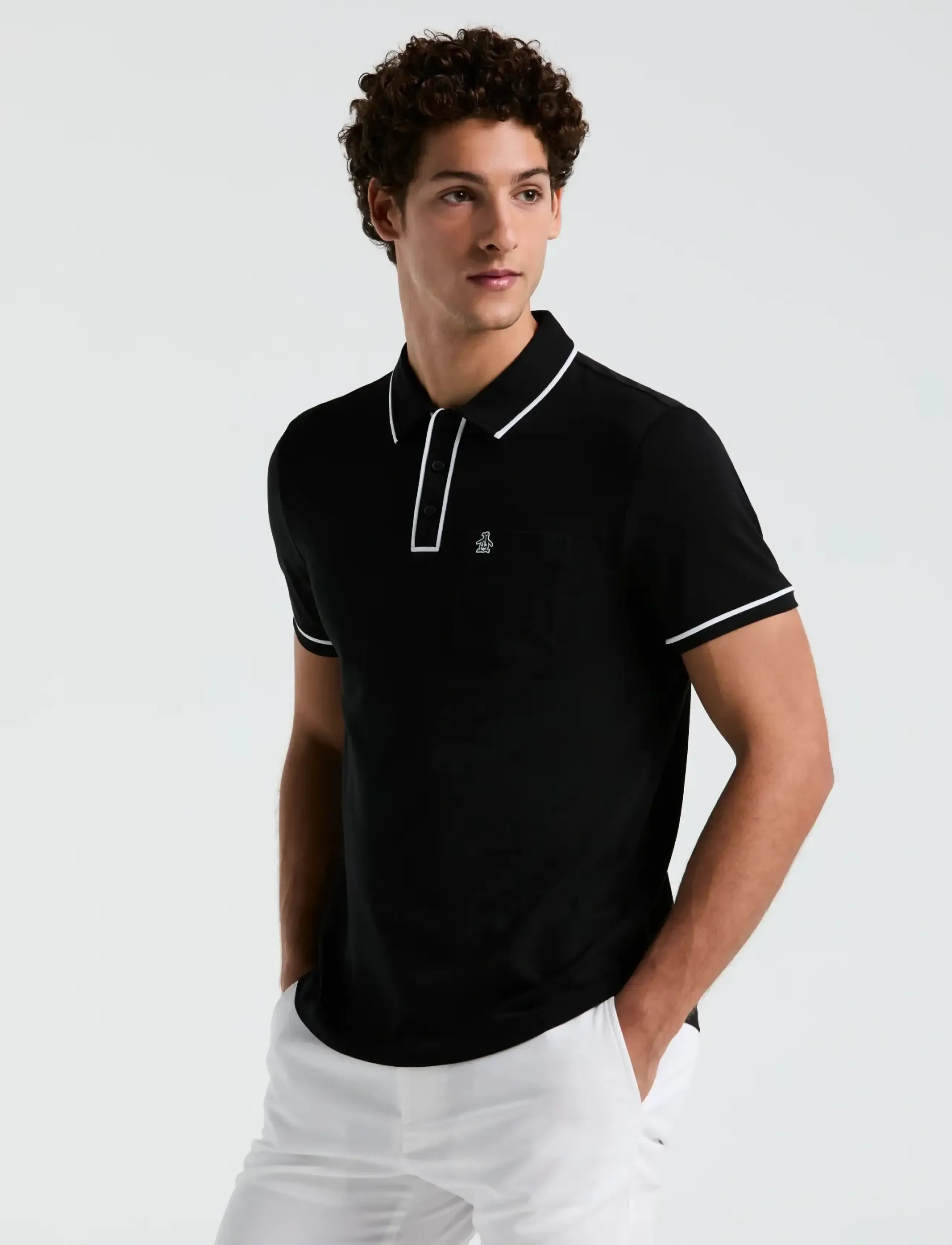 Original Penguin Earl Tncl Piq Sticke, M, Polos, Schwarz - Short-sleeved, Männerswear
