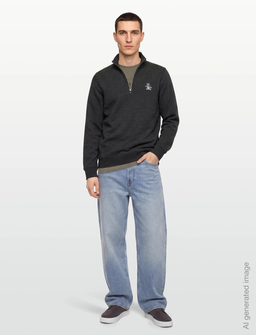Original Penguin - L/S FLEECE QUARTER Z - teddy sweaters - dk charcoal heather - 0