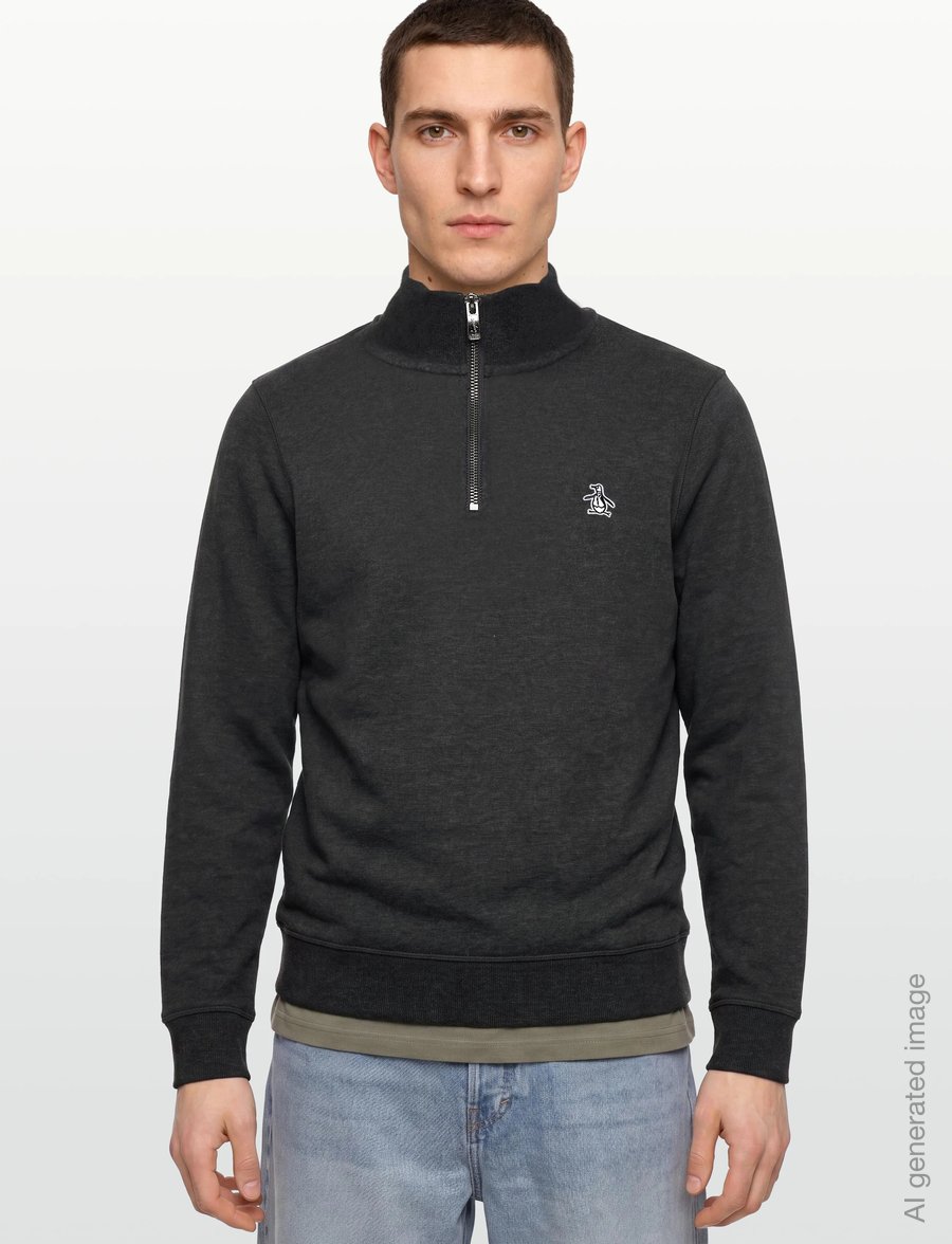 Original Penguin - L/S FLEECE QUARTER Z - teddy sweaters - dk charcoal heather - 3