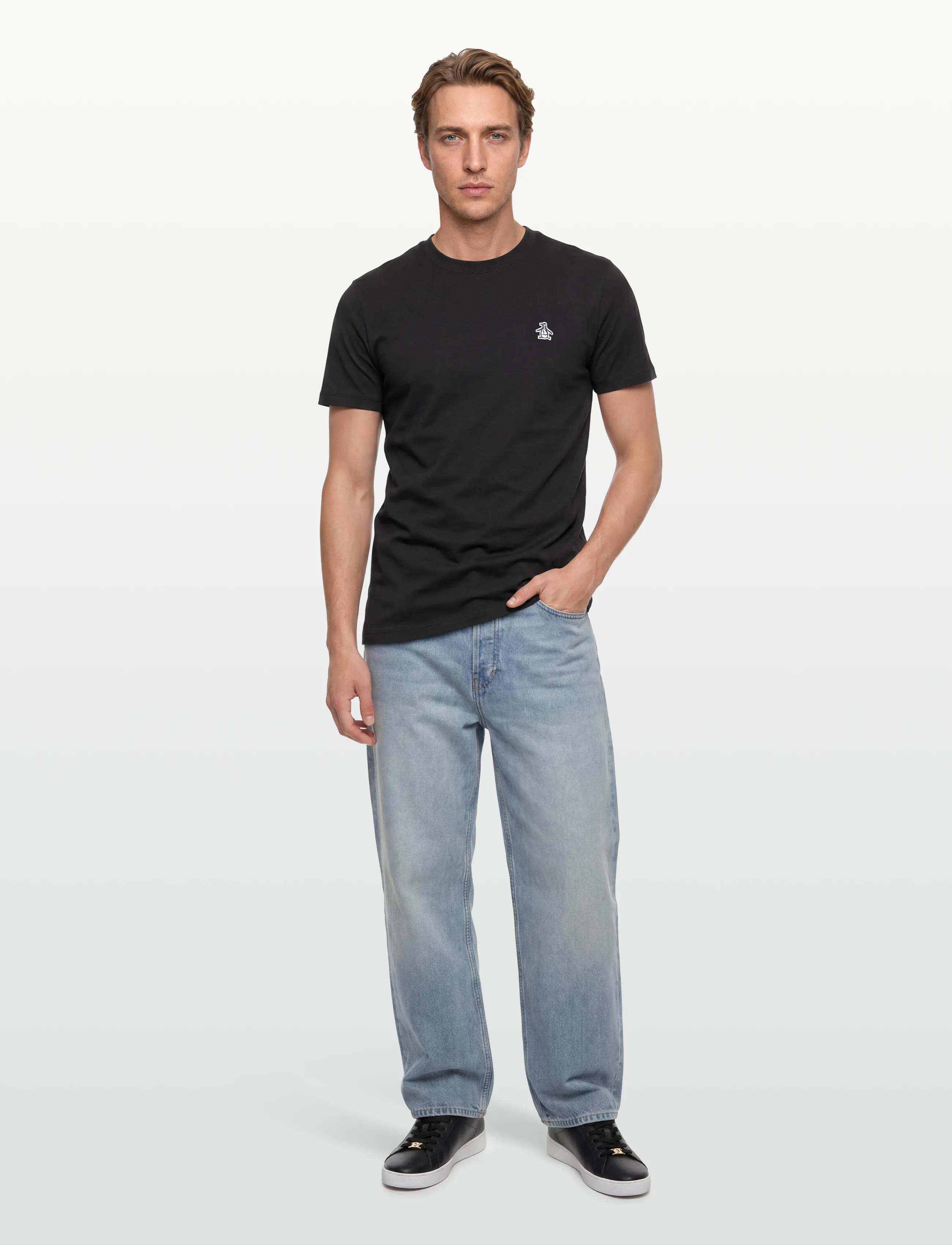 Original Penguin Cont Pin Point Sml S, Mænd, Rundhals T-Shirt, Sort, Str: L