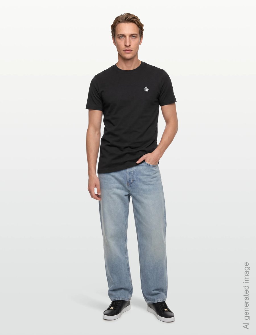 Original Penguin - CONT PIN POINT SML S - kurzärmelige t-shirts - true black - 0