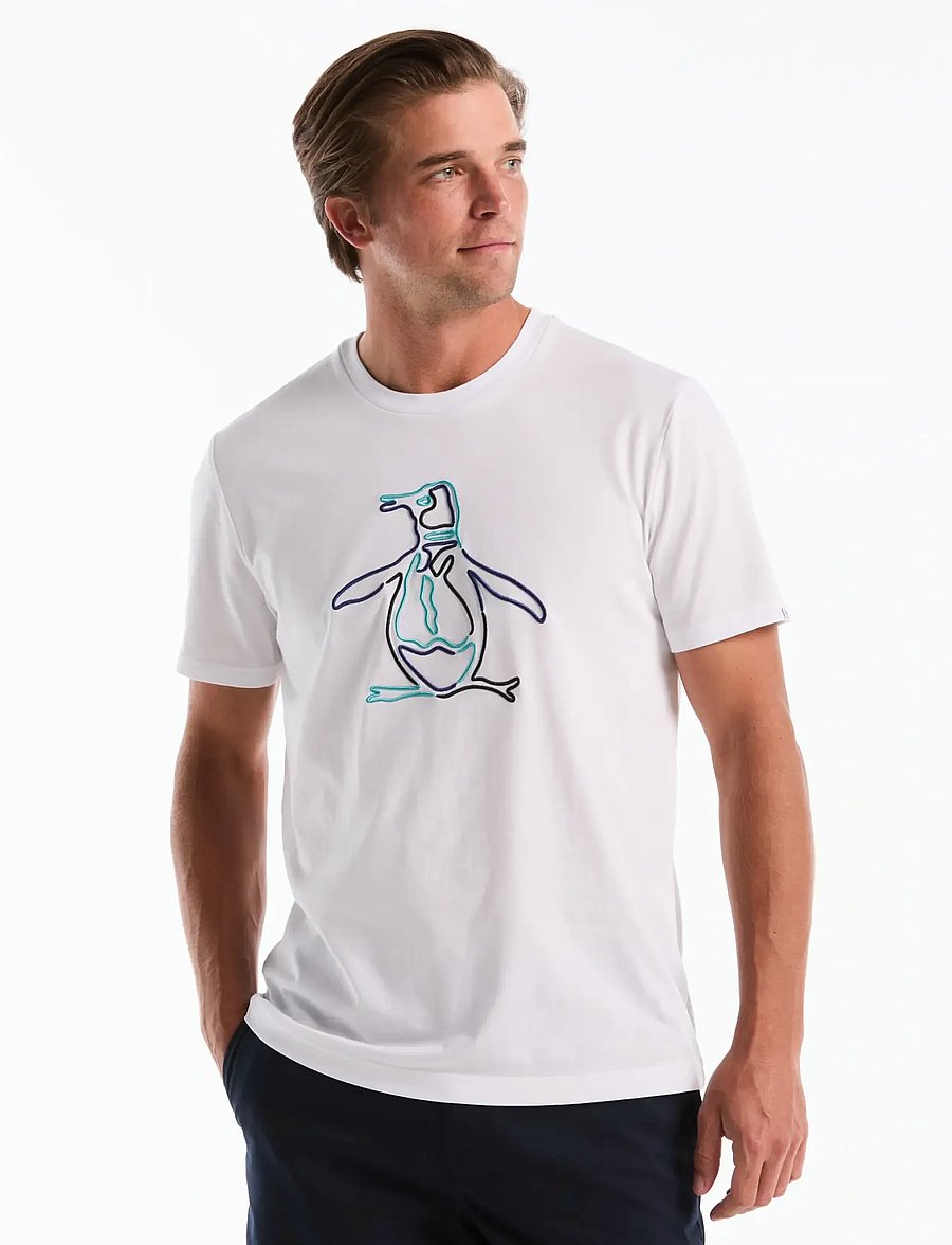 Original Penguin - JRSY GRPHC OUTLINE P TEE - kortärmade t-shirts - bright white - 0
