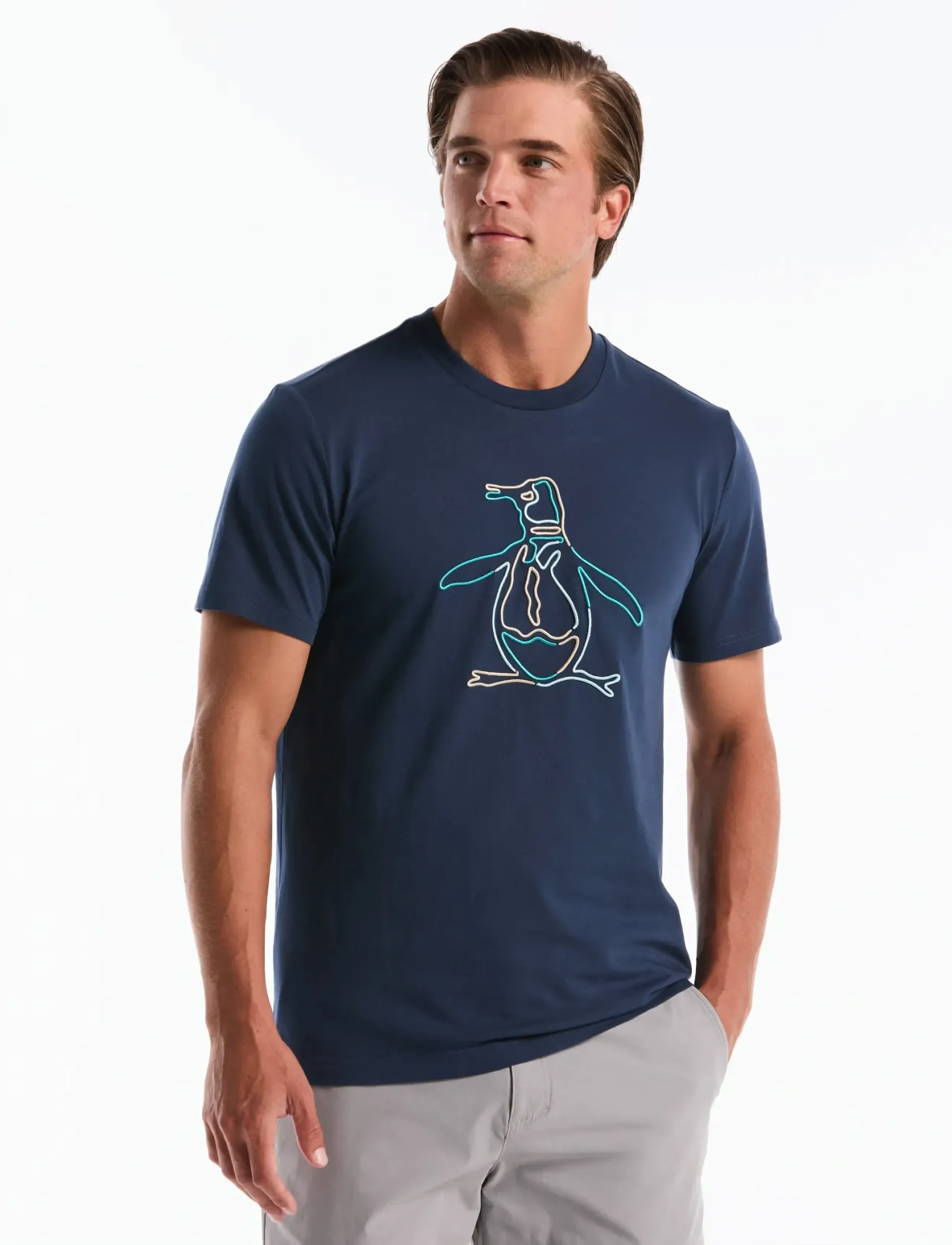 Original Penguin JRSY GRPHC OUTLINE P TEE - T-särgid - SARGASSO SEA / navy