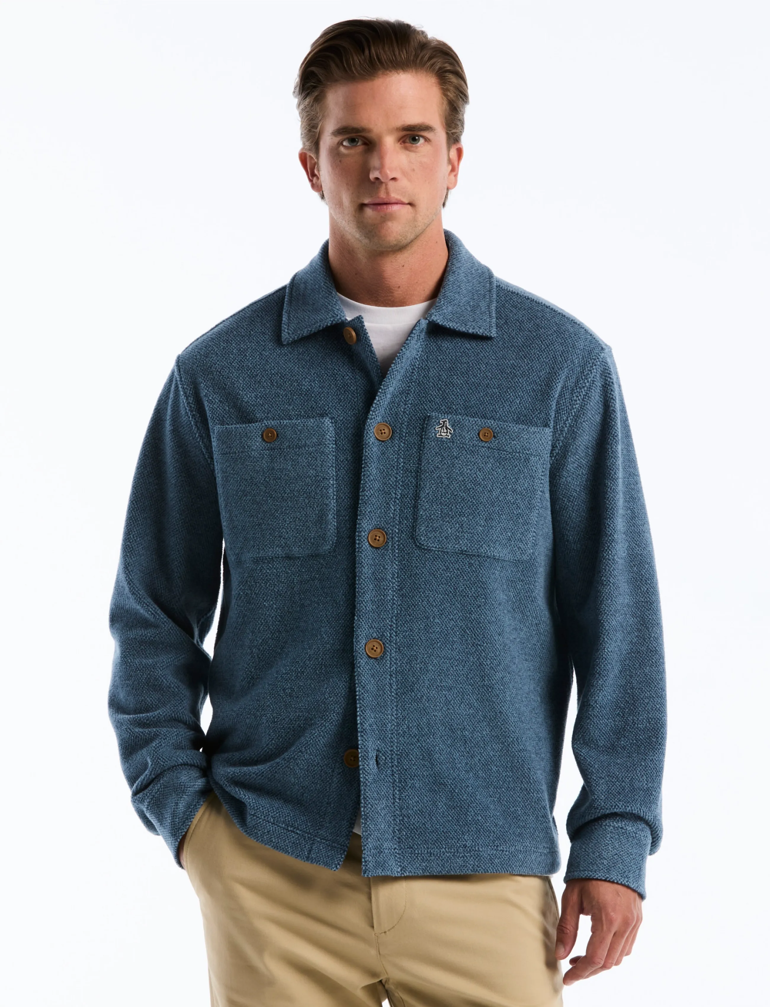 Original Penguin FLEECE LS BTTN FRNT - Jackor - SARGASSO SEA / blue