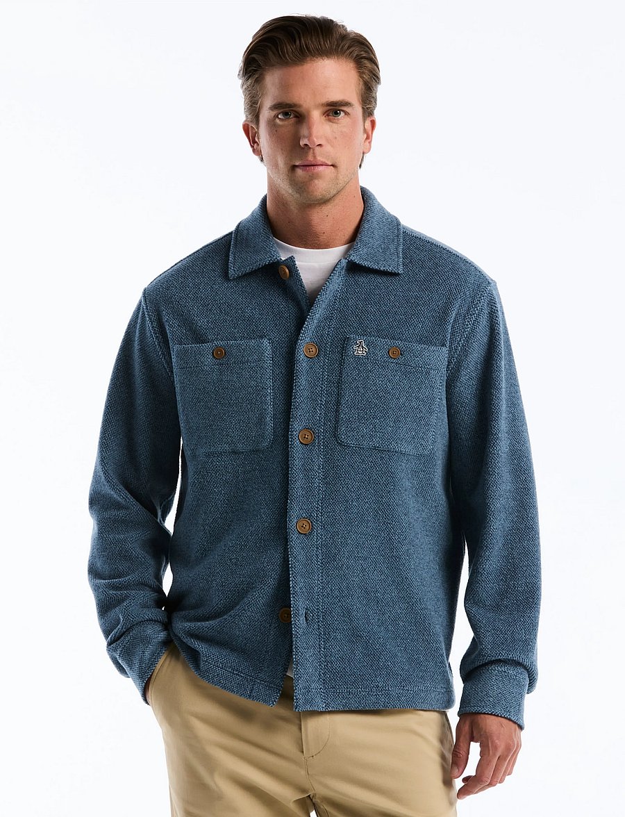 Original Penguin - FLEECE LS BTTN FRNT - herbstjacken - sargasso sea - 0