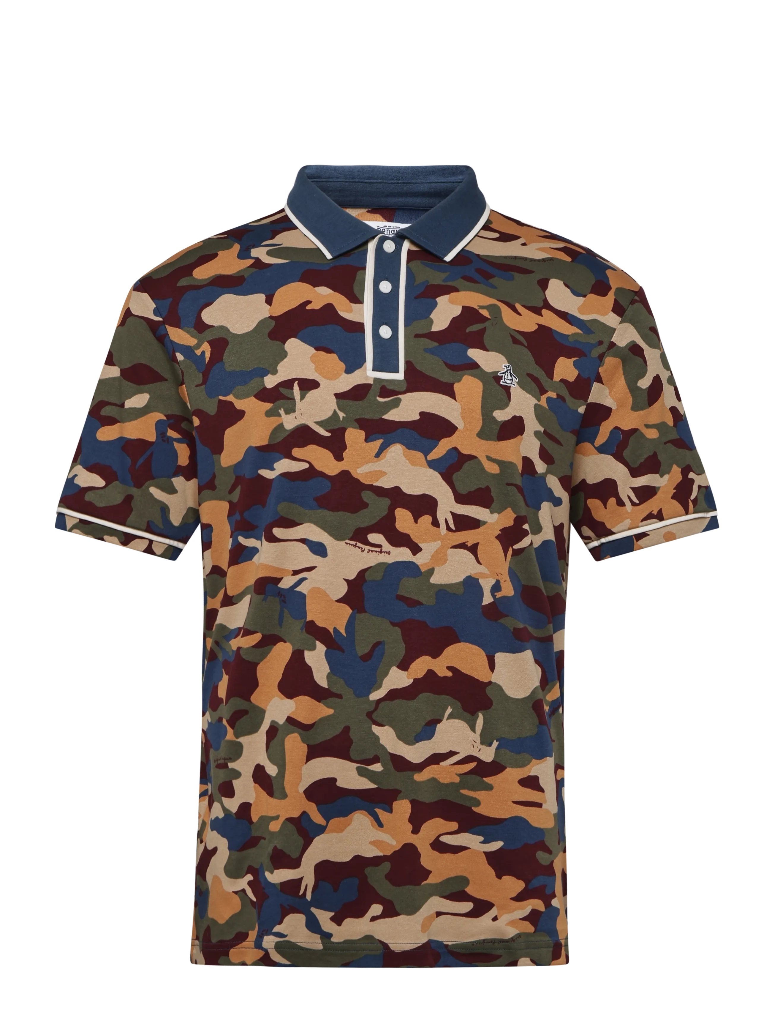 Original Penguin Cttn Earl Intrlk Pol, Mænd, Camouflage Polo Shirt, Navy, Str: M