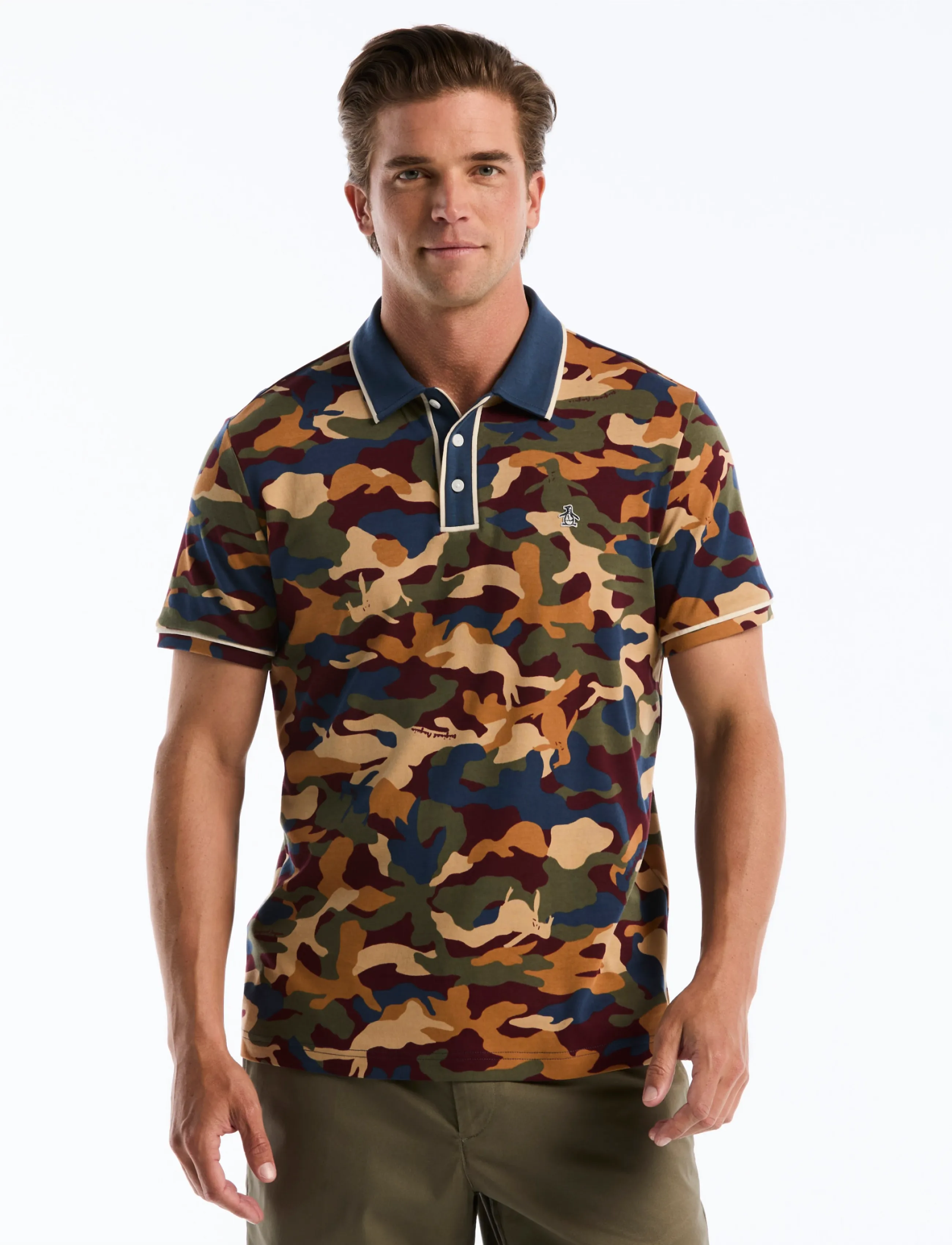 Original Penguin Cttn Earl Intrlk Pol, Mænd, Camouflage Polo Shirt, Navy, Str: L