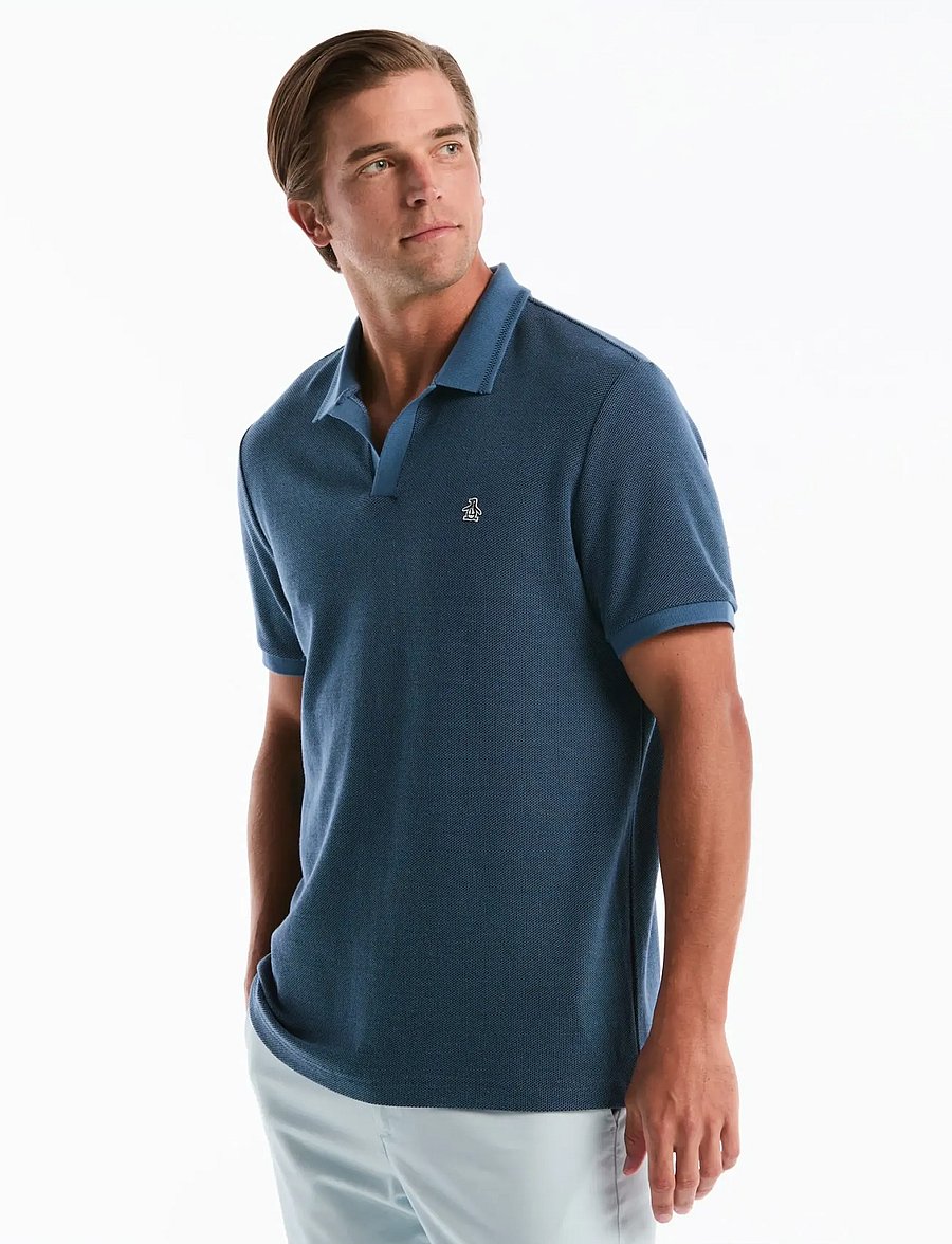Original Penguin - CTTN JQRD HONEYCOMB POLO TOP - knitted polos - copen blue - 0