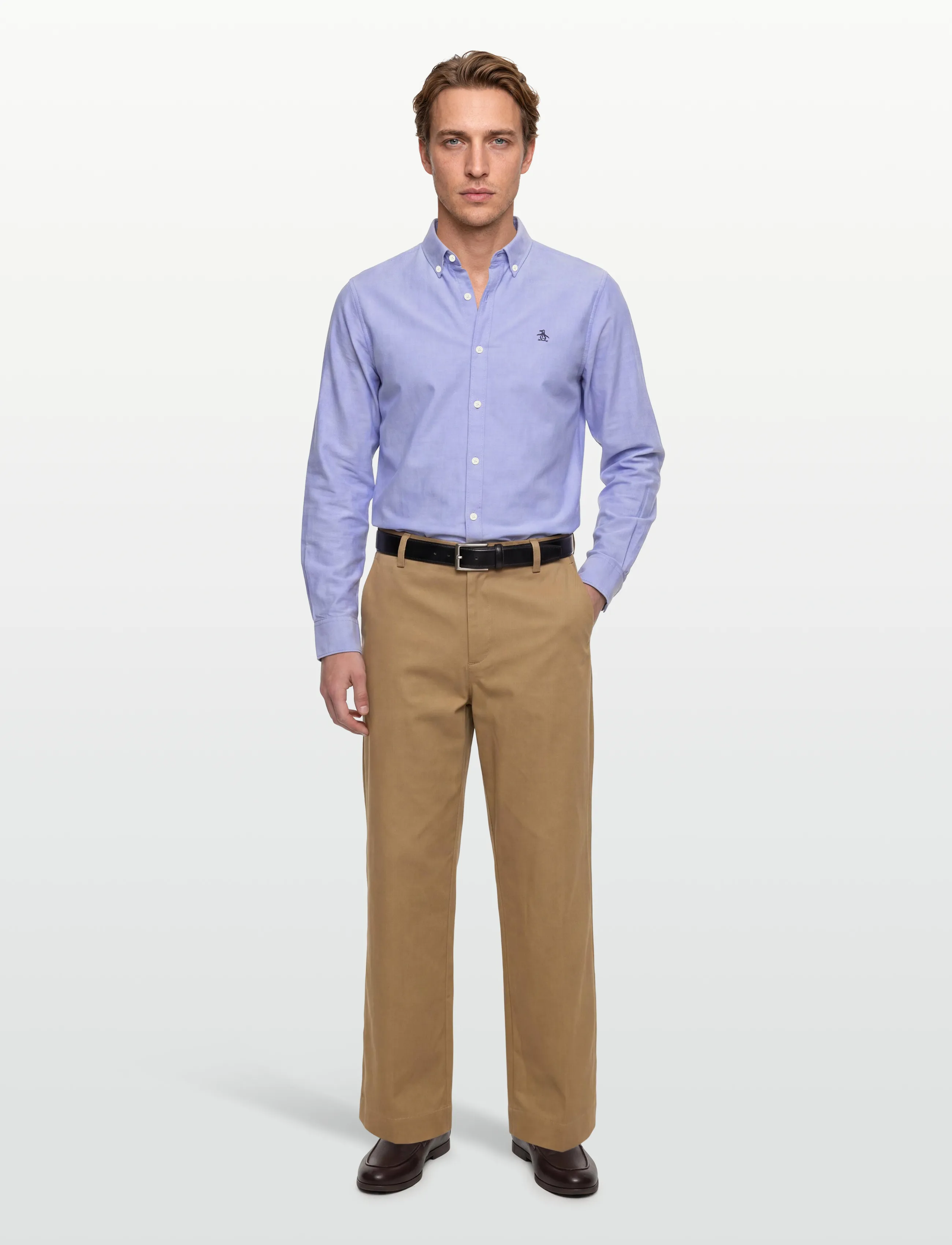 Original Penguin Ls Oxford Strtch No, M, Blue, Skjorter > Afslappet, Herre