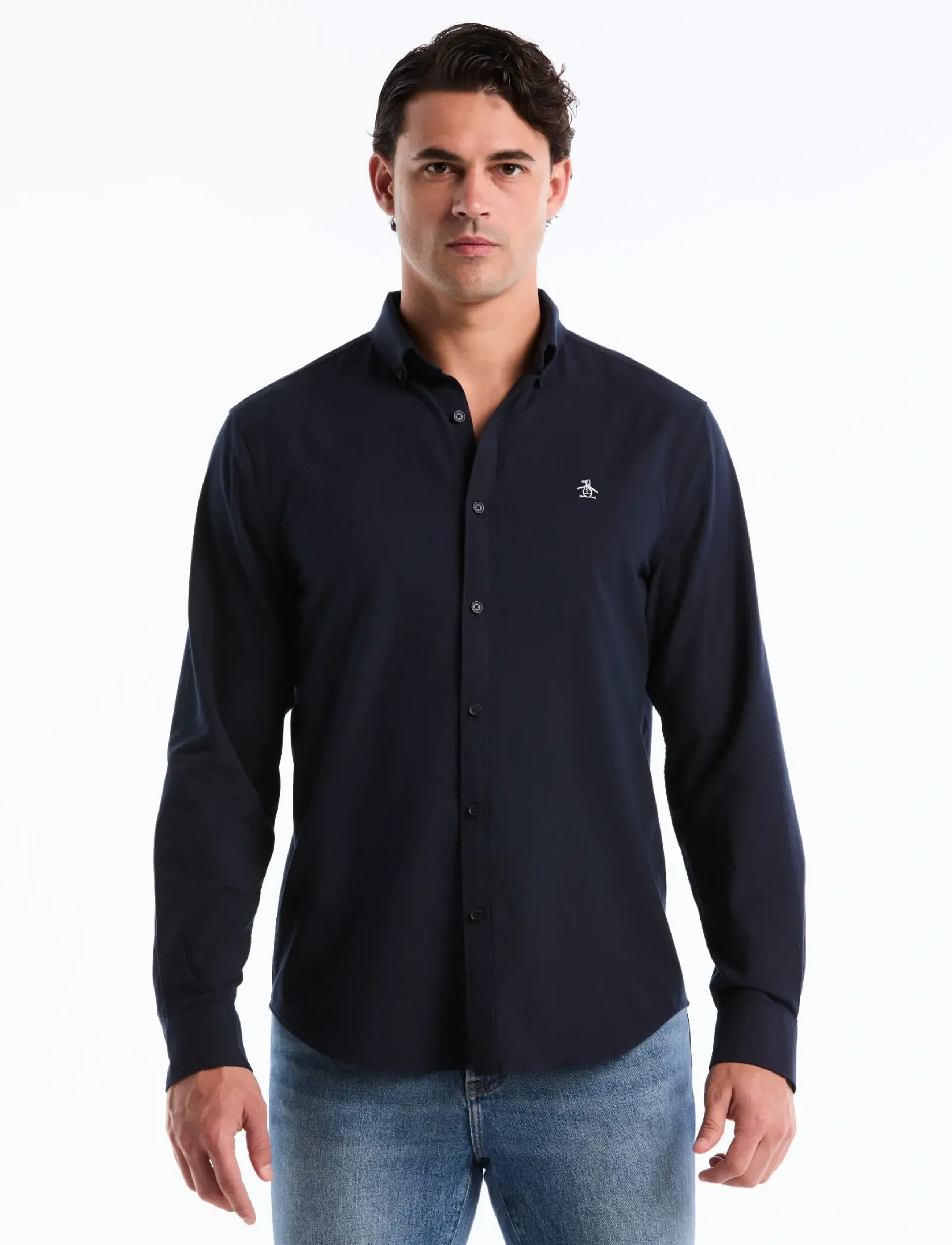 Original Penguin Ls Oxford Strtch No, XXL, Shirts, Marineblau - Casual, Männerswear
