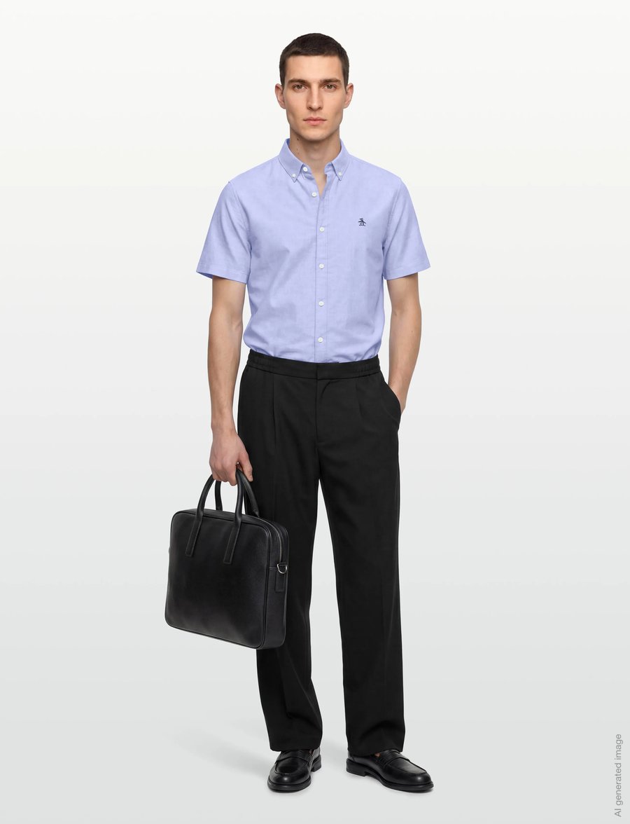 Original Penguin - SS OXFORD STRTCH NO SHIRT - kortärmade skjortor - amparo blue - 0