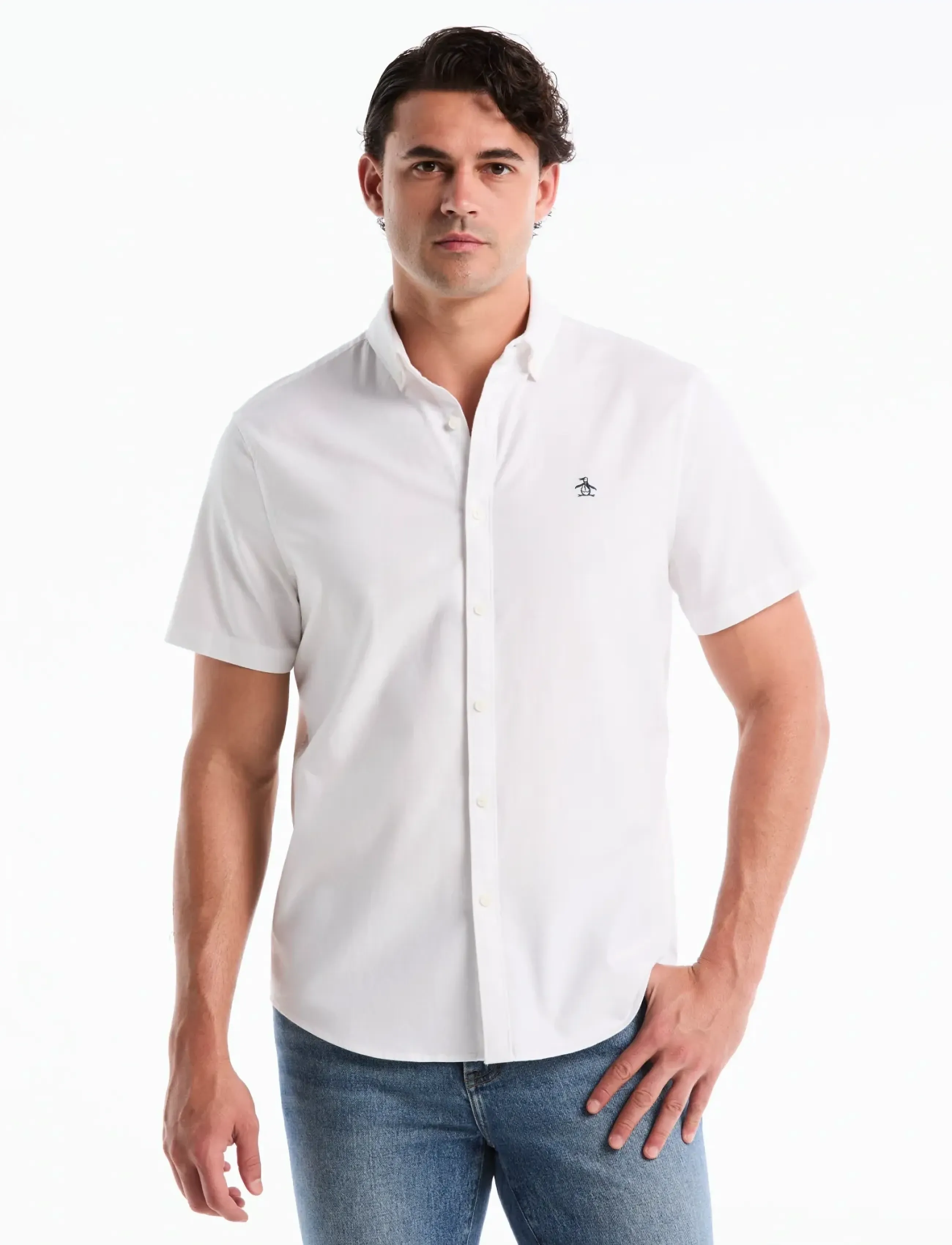 Original Penguin SS OXFORD STRTCH NO SHIRT - Original Penguin - BRIGHT WHITE / white