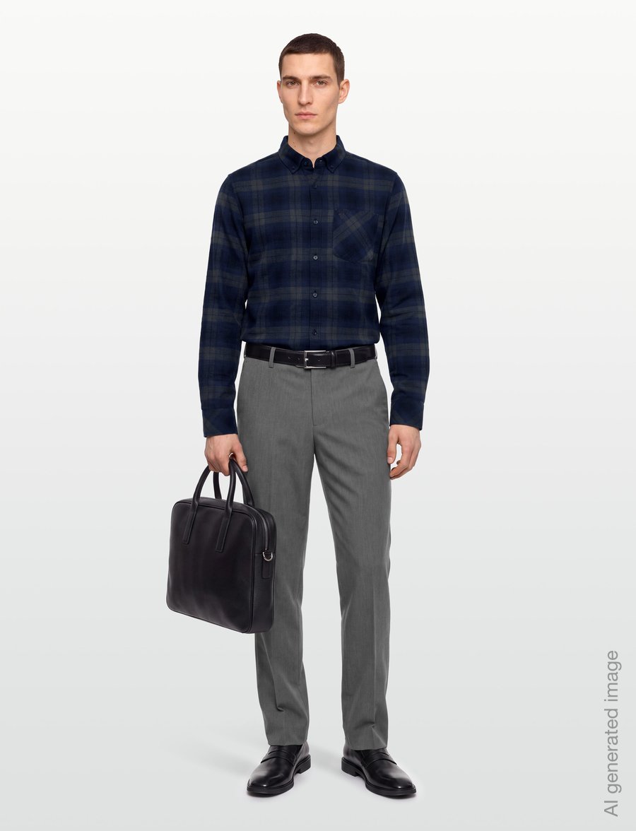 Original Penguin - LS CTTN DOBBY LTWT F - checkered shirts - sargasso sea - 0
