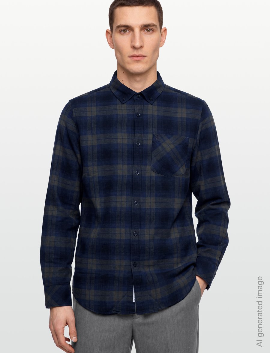 Original Penguin - LS CTTN DOBBY LTWT F - checkered shirts - sargasso sea - 3