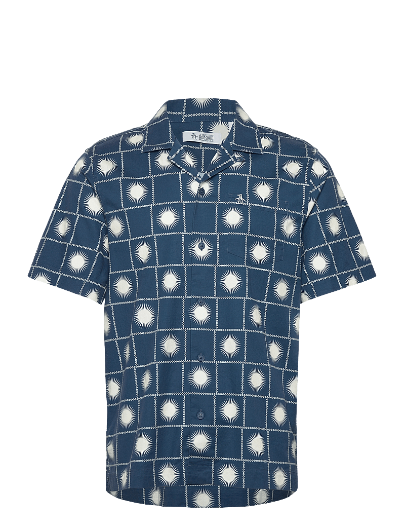 Original Penguin - SS CAMP DOBBY AOP SU - kurzarmhemden - blue wing teal - 0