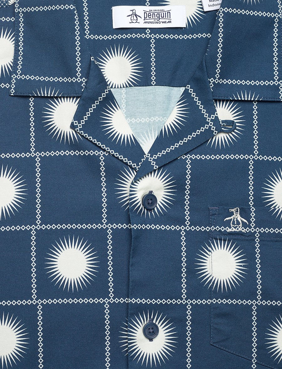 Original Penguin - SS CAMP DOBBY AOP SU - blue wing teal - 2