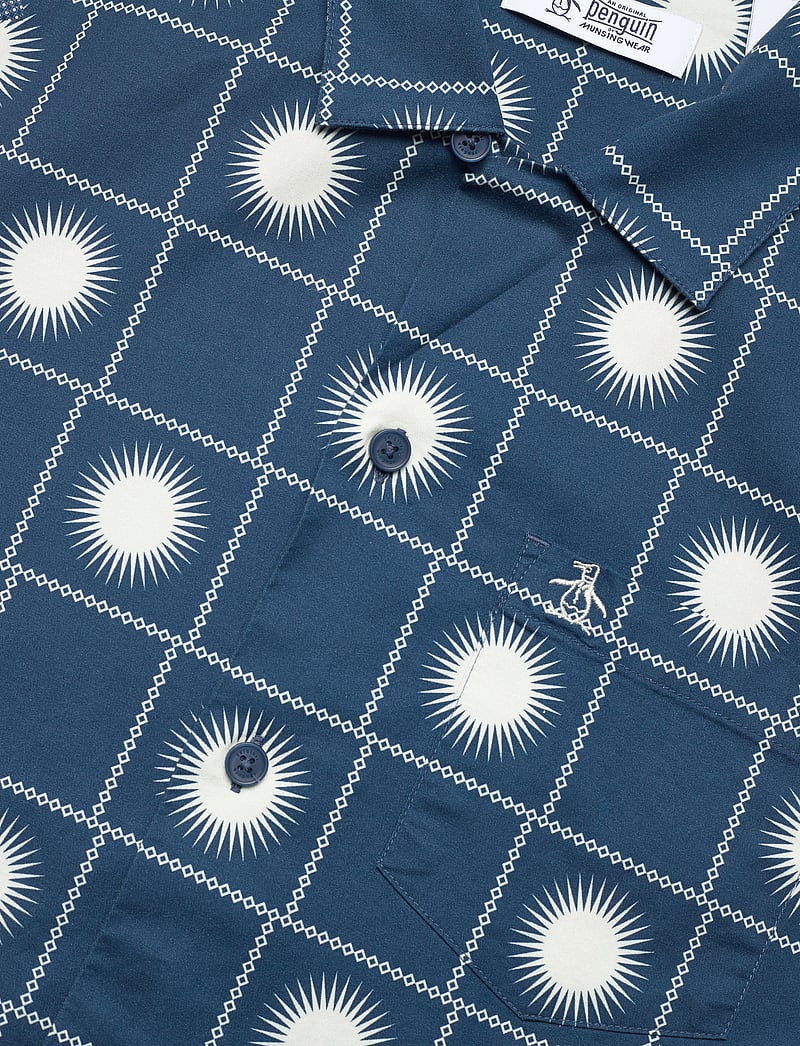 Original Penguin - SS CAMP DOBBY AOP SU - kurzarmhemden - blue wing teal - 3