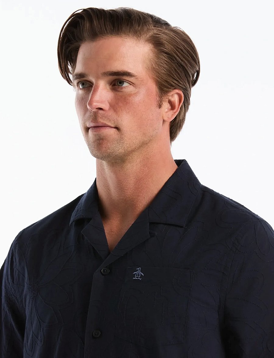 Original Penguin - SS CAMP CTTN AO FLOW - kortærmede skjorter - dark sapphire - 3