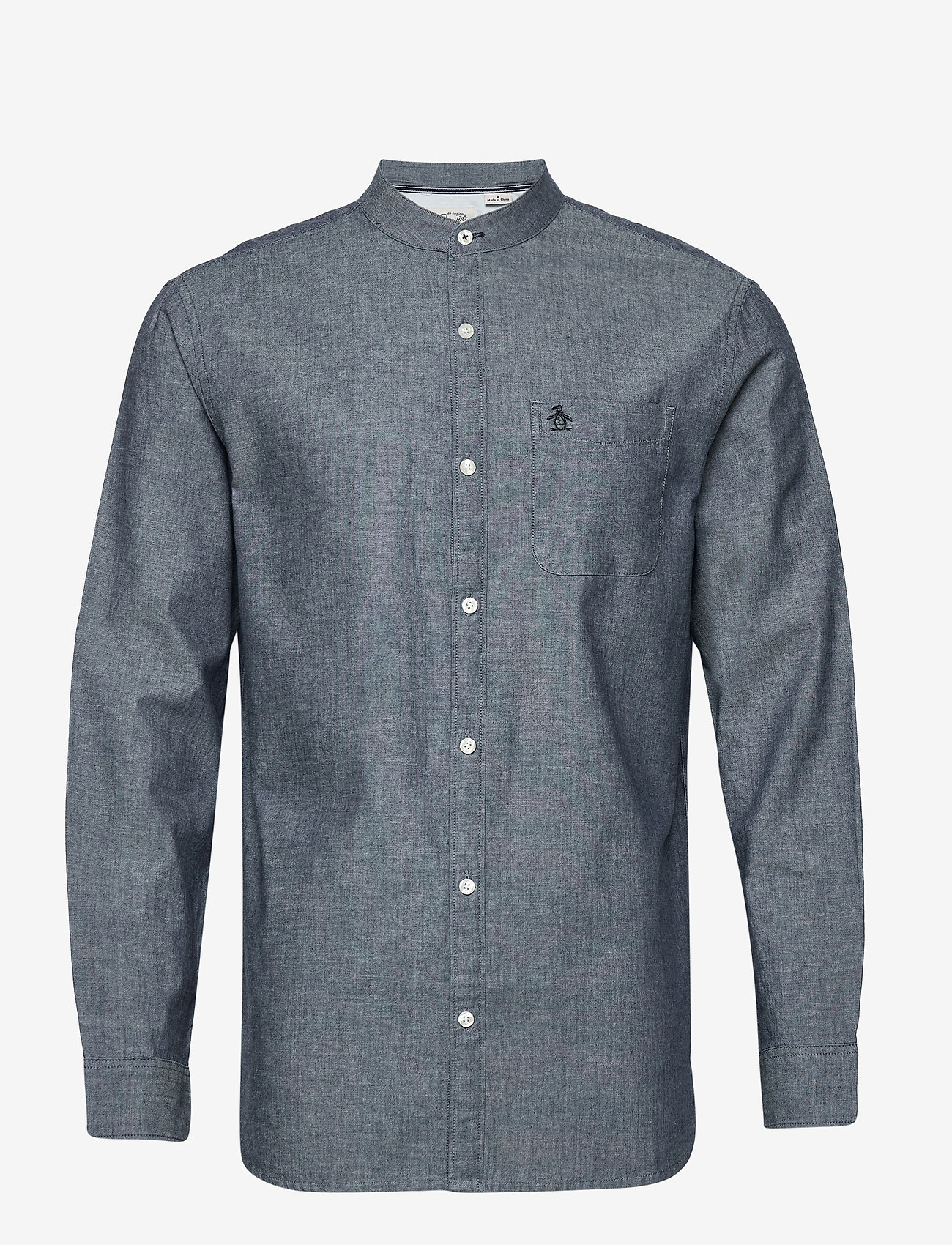 Original Penguin - L/S COLLARLESS CHAMB - dark denim - 0