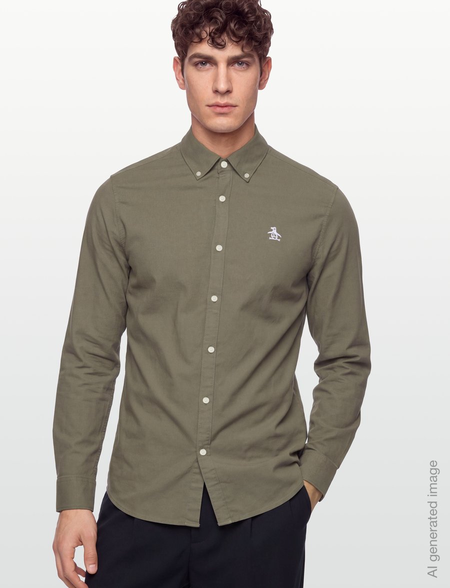 Original Penguin - LS OXFORD STRTCH NO - oxfordi särgid - dusty olive - 3