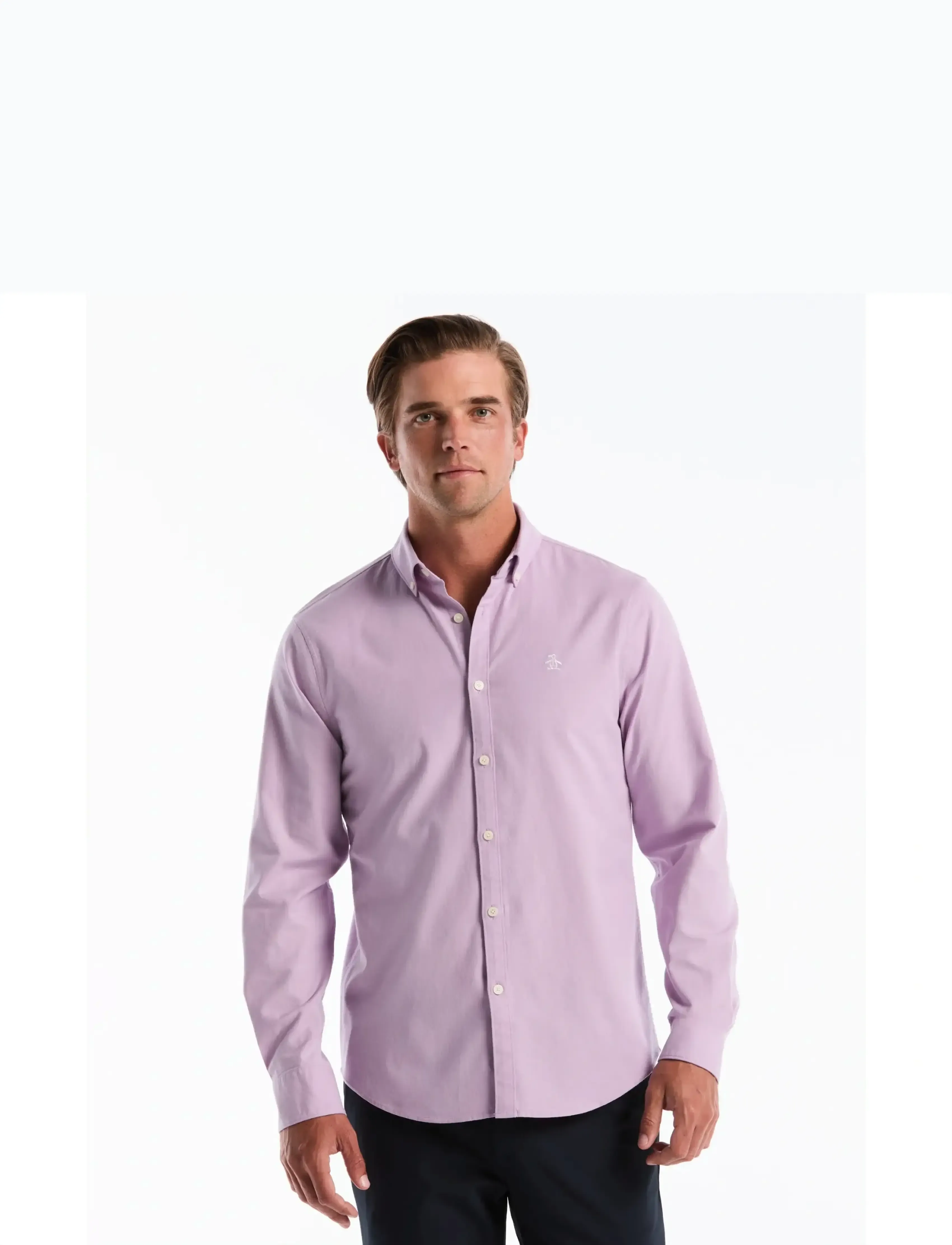 Original Penguin Ls Oxford Strtch No, L, Purple, Skjorter > Afslappet, Herre