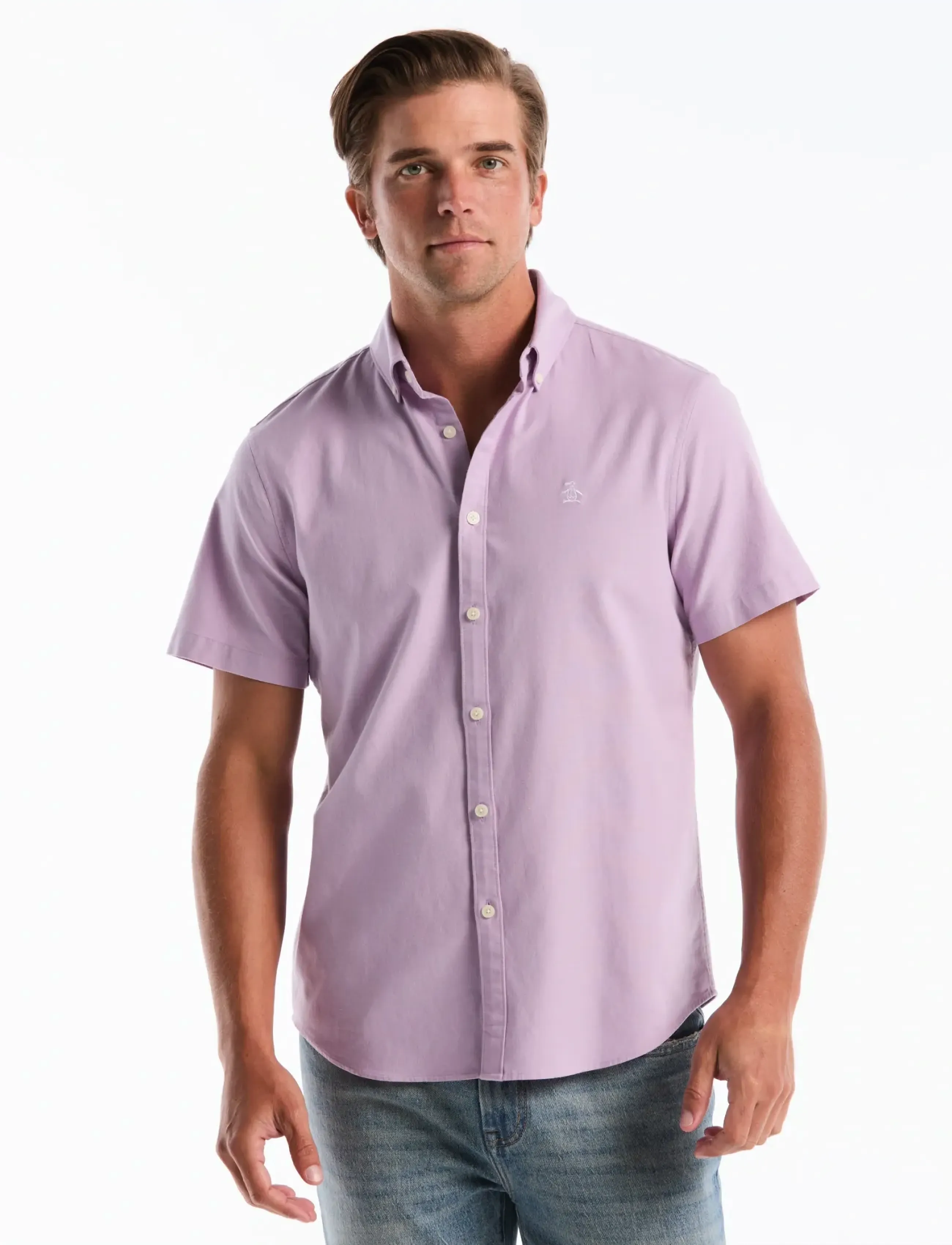 Original Penguin Ss Oxford Strtch No Shirt, XXL, Purple, Shirts > Oxford Shirt, Herre