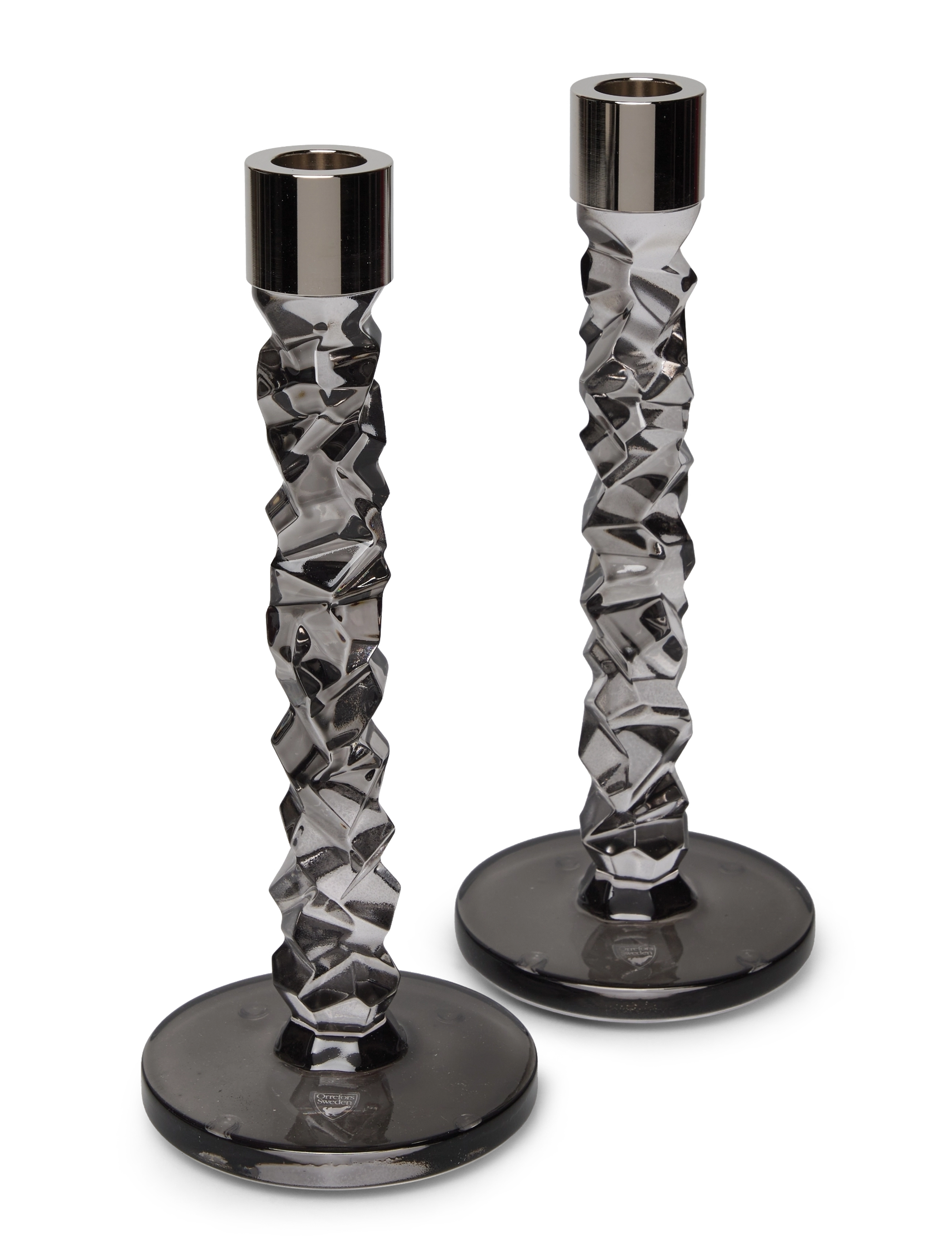 Orrefors - CARAT CANDLESTICK ANTHRACITE H 242MM 2-Pack - svečturi - gray - 1