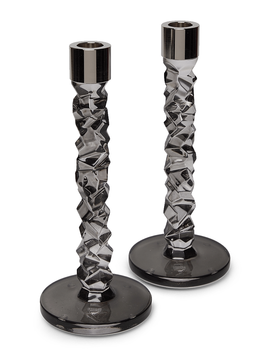 Orrefors - CARAT CANDLESTICK ANTHRACITE H 242MM 2-Pack - küünlajalad - gray - 1